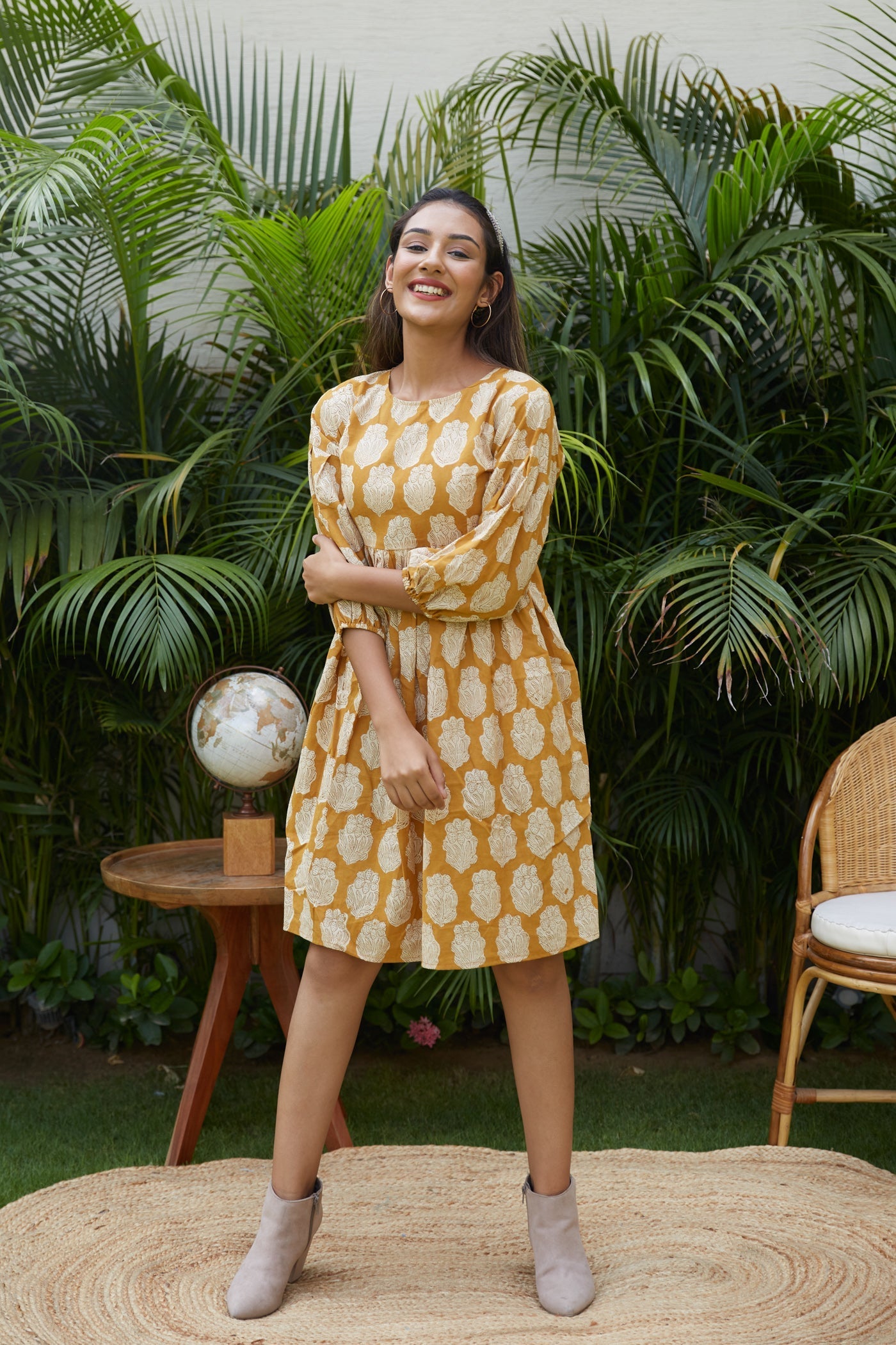 Women's Mustard Tiered Dress - Nangalia Ruchira