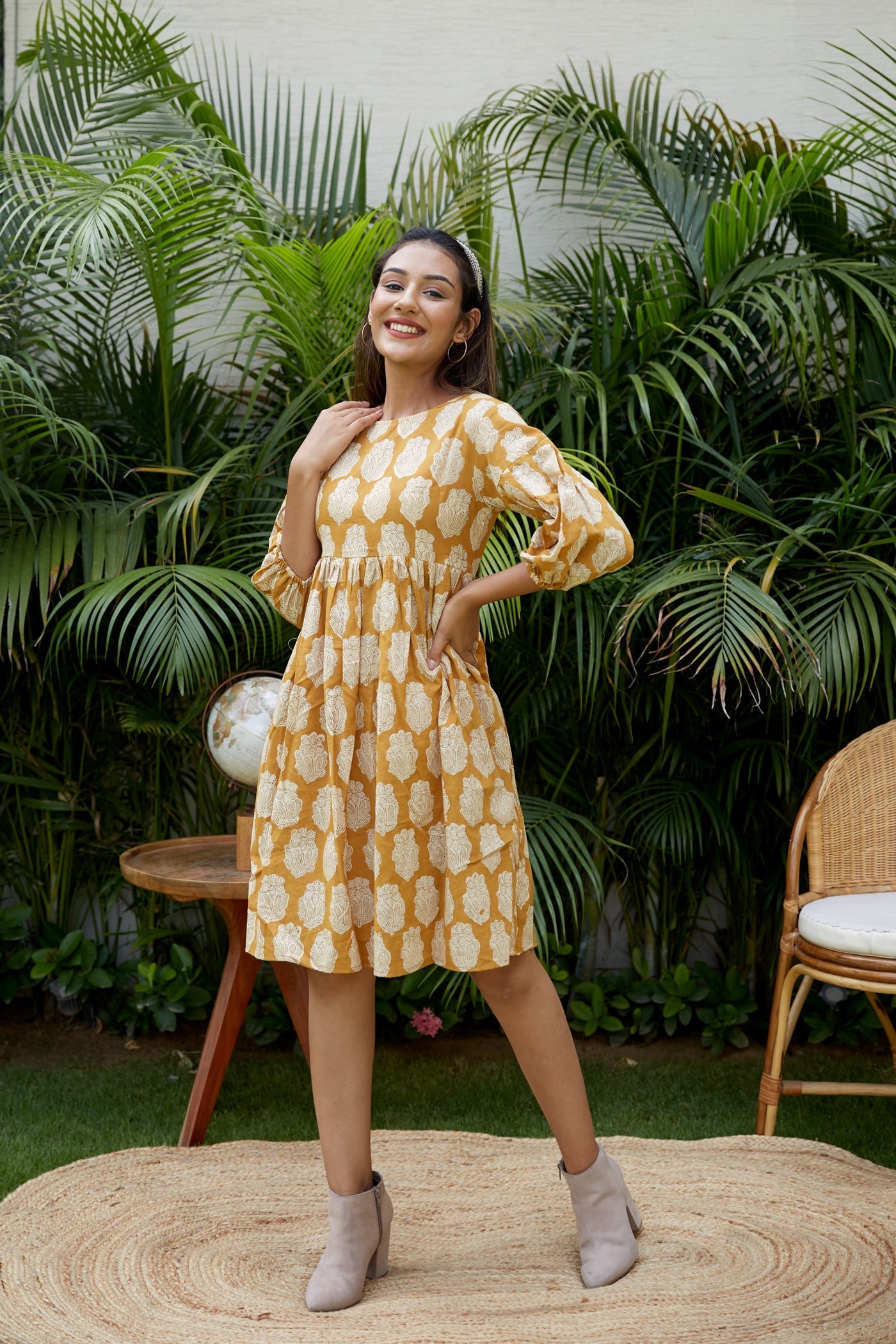 Women's Mustard Tiered Dress - Nangalia Ruchira