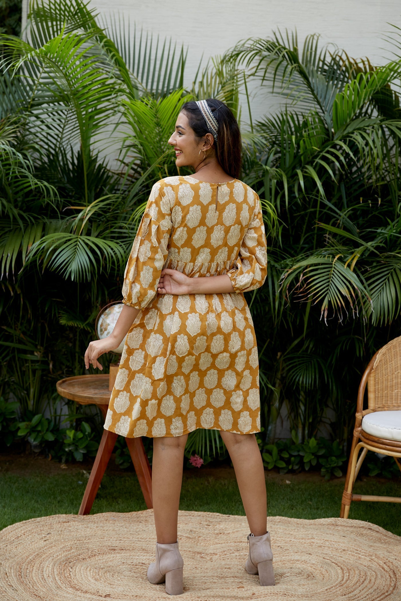 Women's Mustard Tiered Dress - Nangalia Ruchira