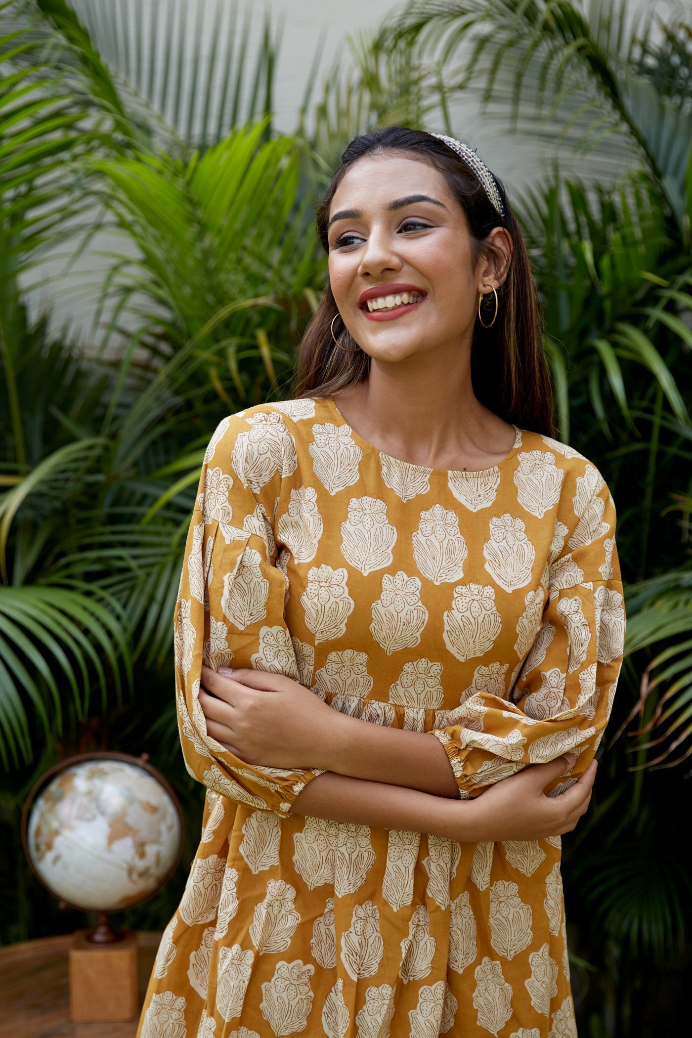Women's Mustard Tiered Dress - Nangalia Ruchira