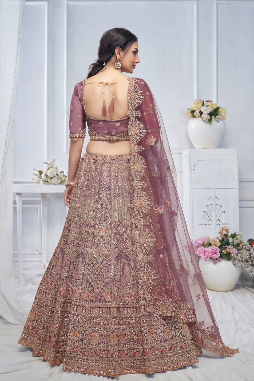 Women's Onion Soft Net Embroidery Lehenga Set - Kesar Fab