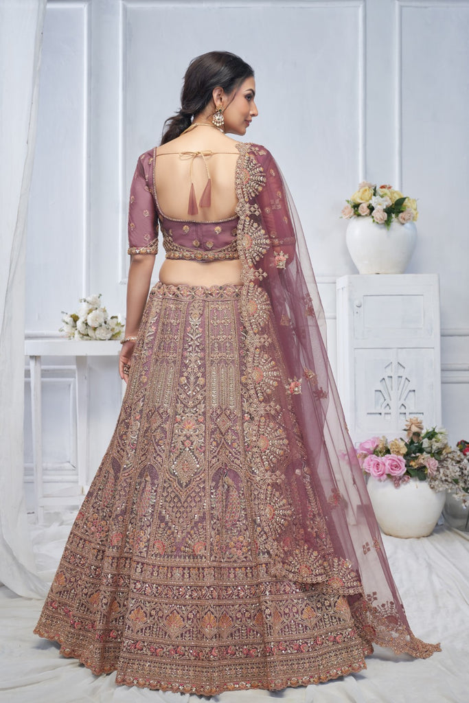 Women's Onion Soft Net Embroidery Lehenga Set