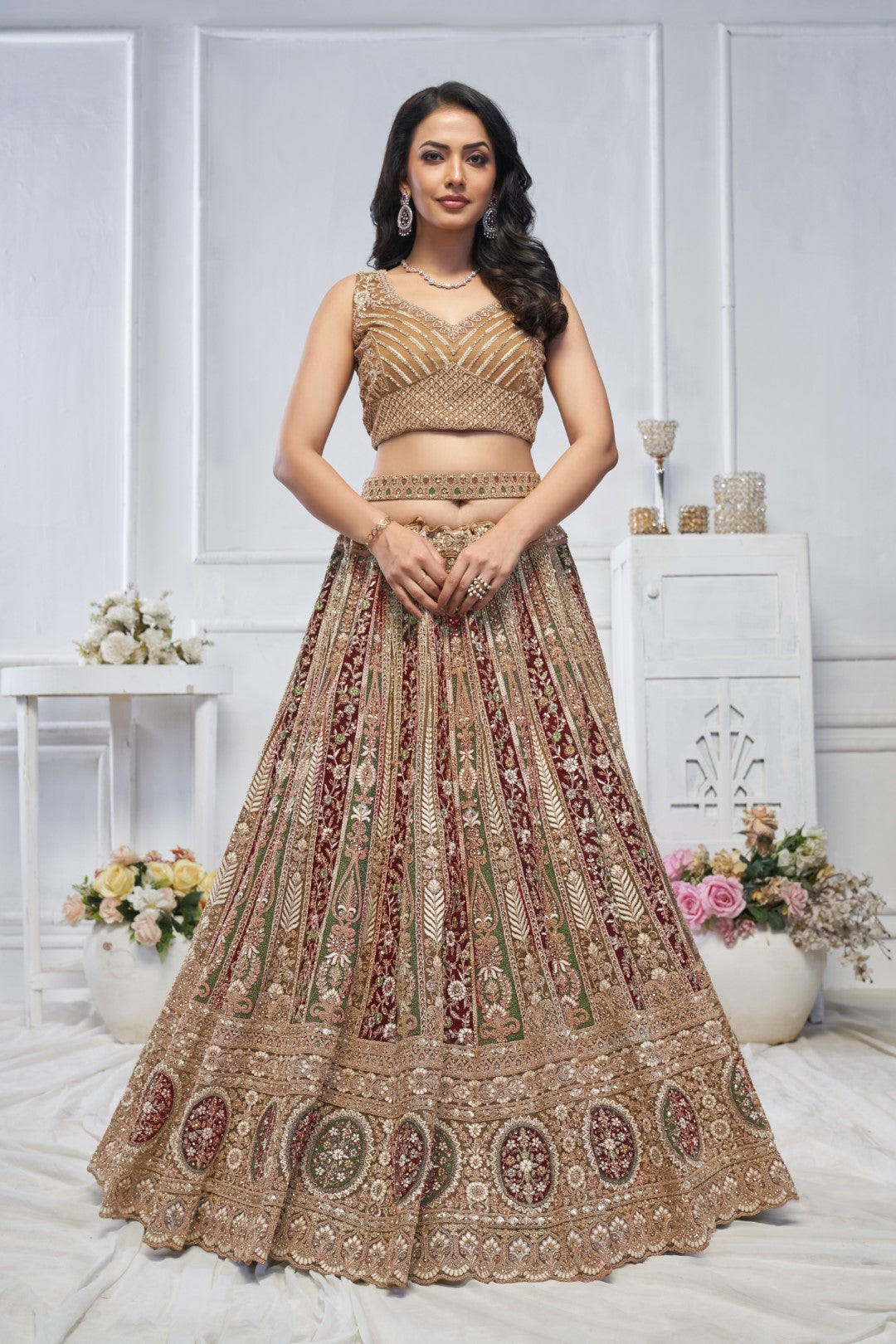 Women's Mustard Soft Net Embroidery Lehenga Set - Kesar Fab