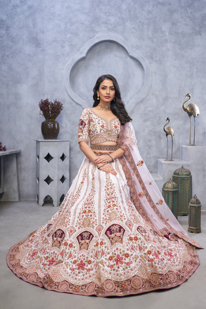 Women's Light Purple Organza Silk Embroidery Lehenga Set