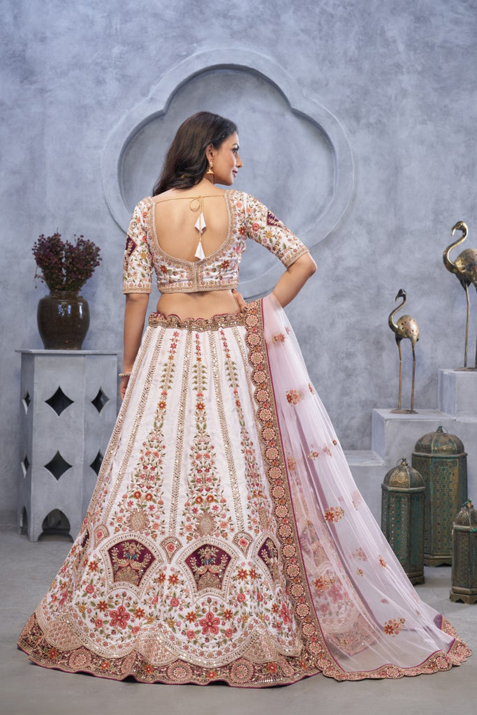Women's Light Purple Organza Silk Embroidery Lehenga Set