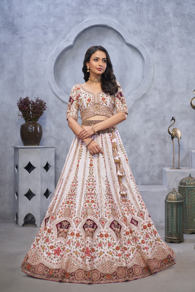 Women's Light Purple Organza Silk Embroidery Lehenga Set