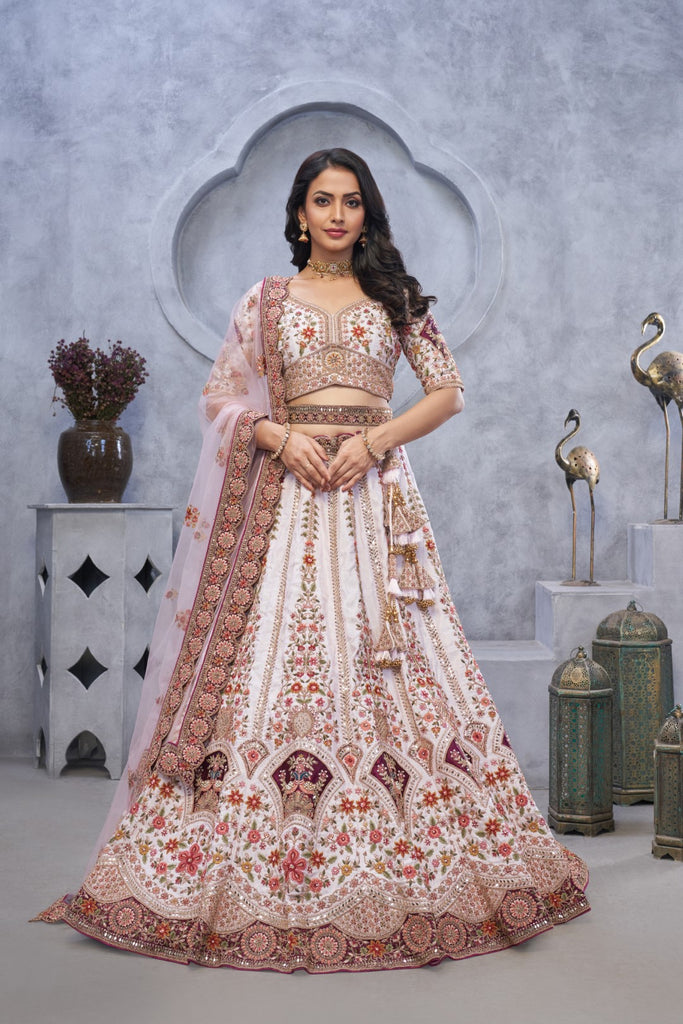 Women's Light Purple Organza Silk Embroidery Lehenga Set