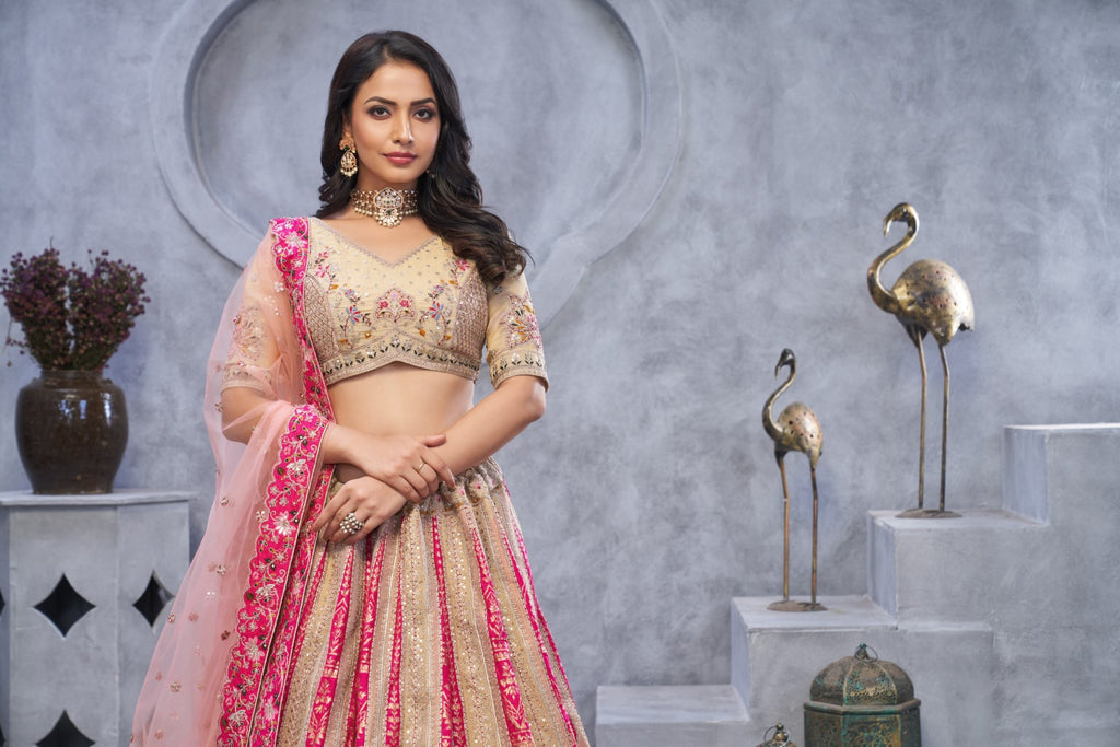 Women's Chiku Orgenza Silk  Embroidery With Sequins Lehenga Set