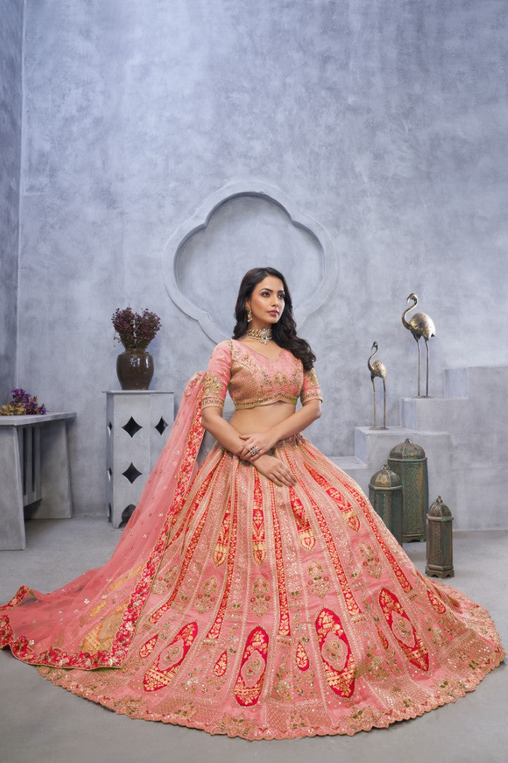 Women's Pink Orgenza Silk  Embroidery With Sequins Lehenga Set - Kesar Fab