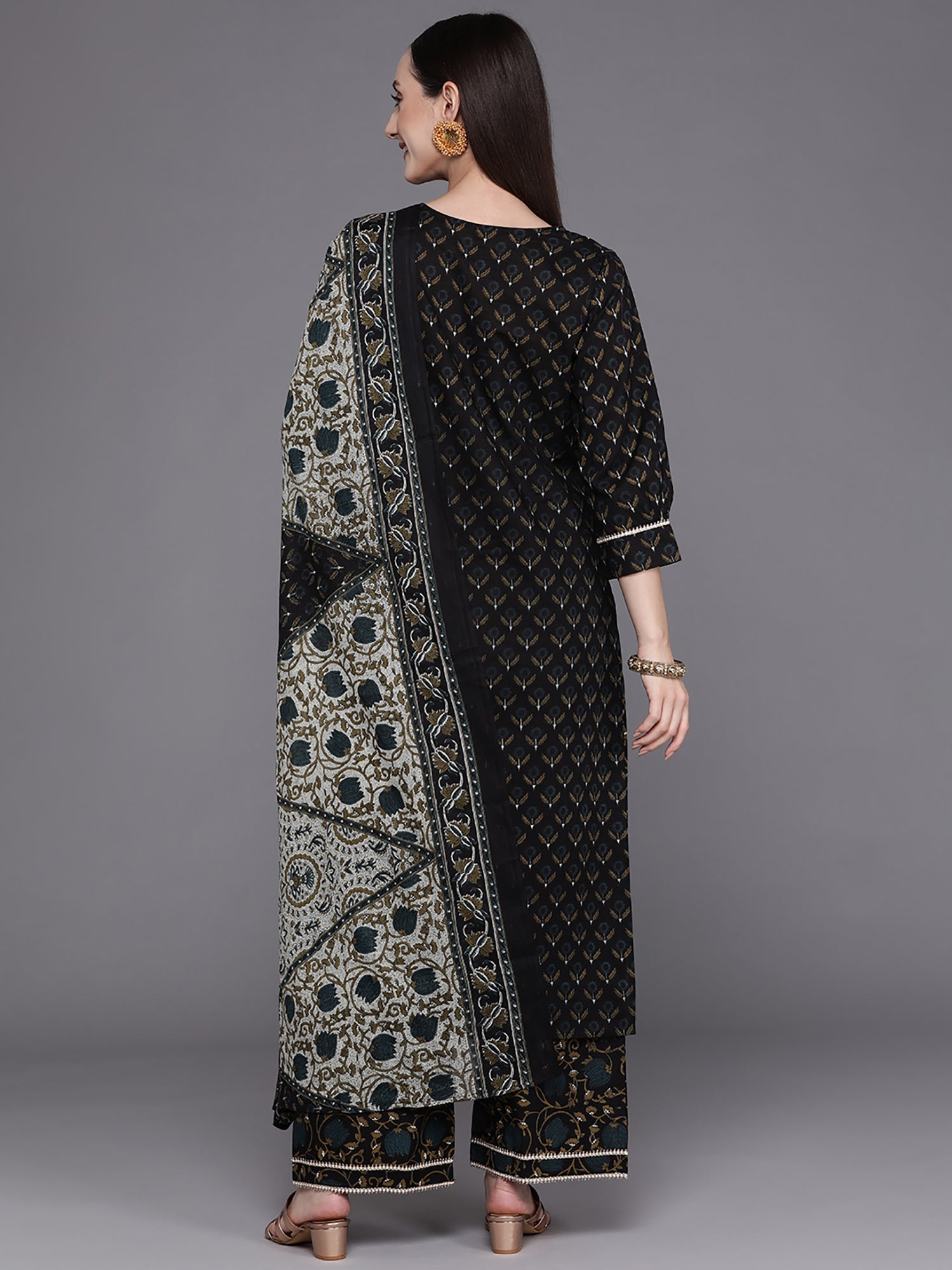 Women's Black Pure Cotton Kurta Set - Taantav