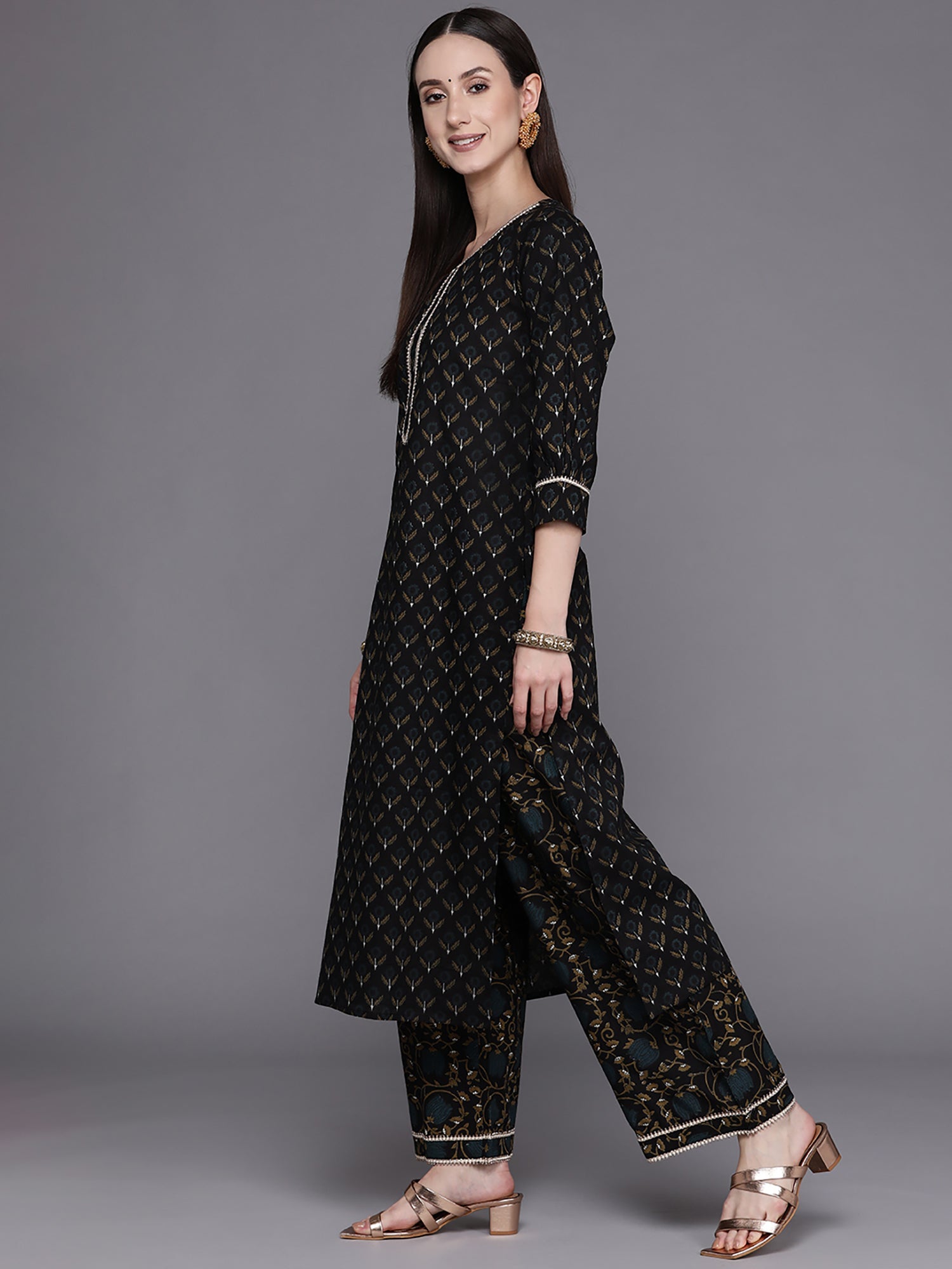 Women's Black Pure Cotton Kurta Set - Taantav