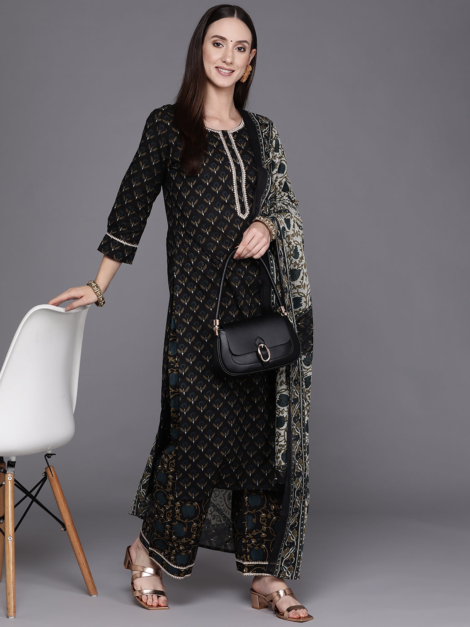 Women's Black Pure Cotton Kurta Set - Taantav