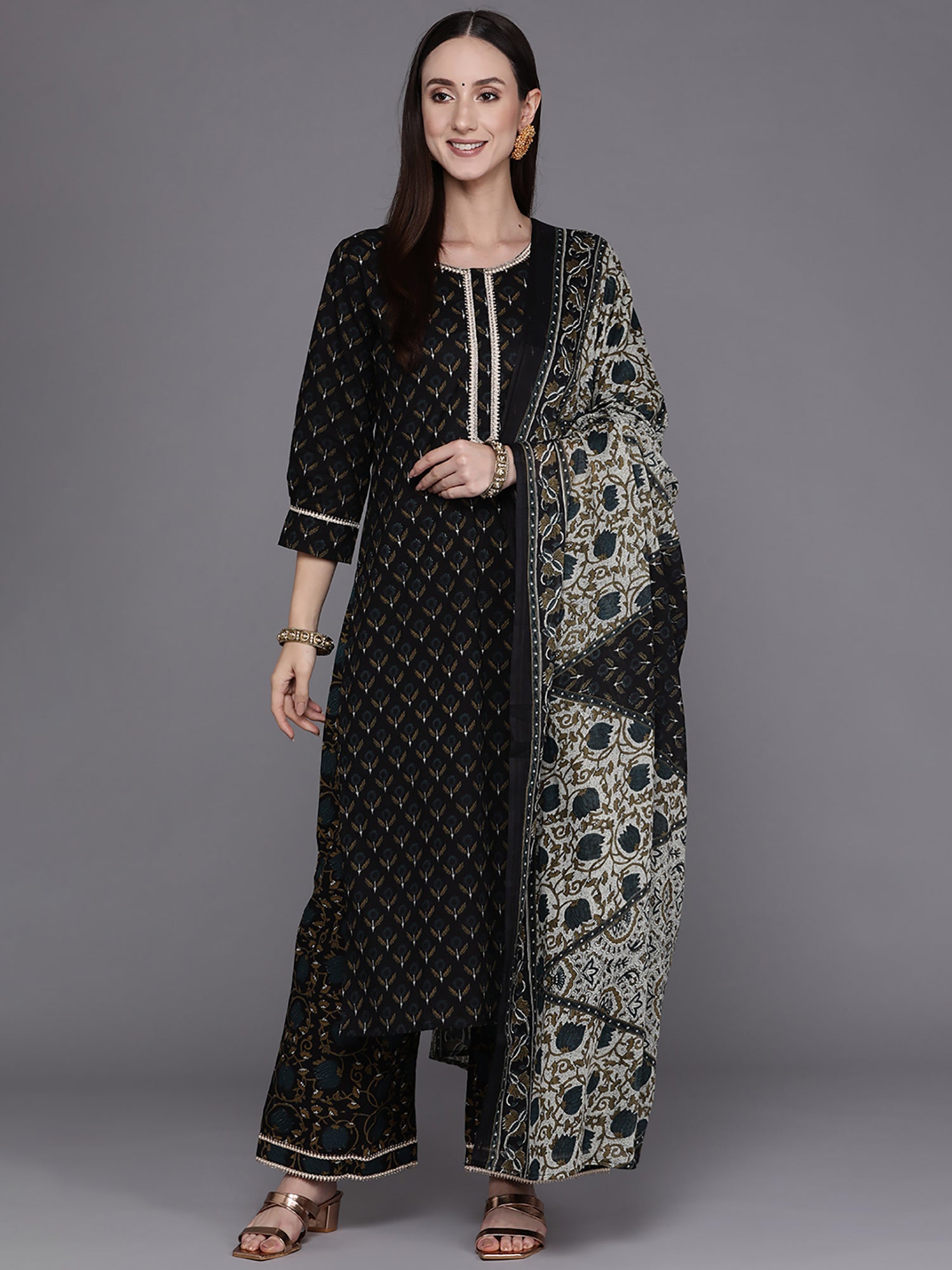 Women's Black Pure Cotton Kurta Set - Taantav