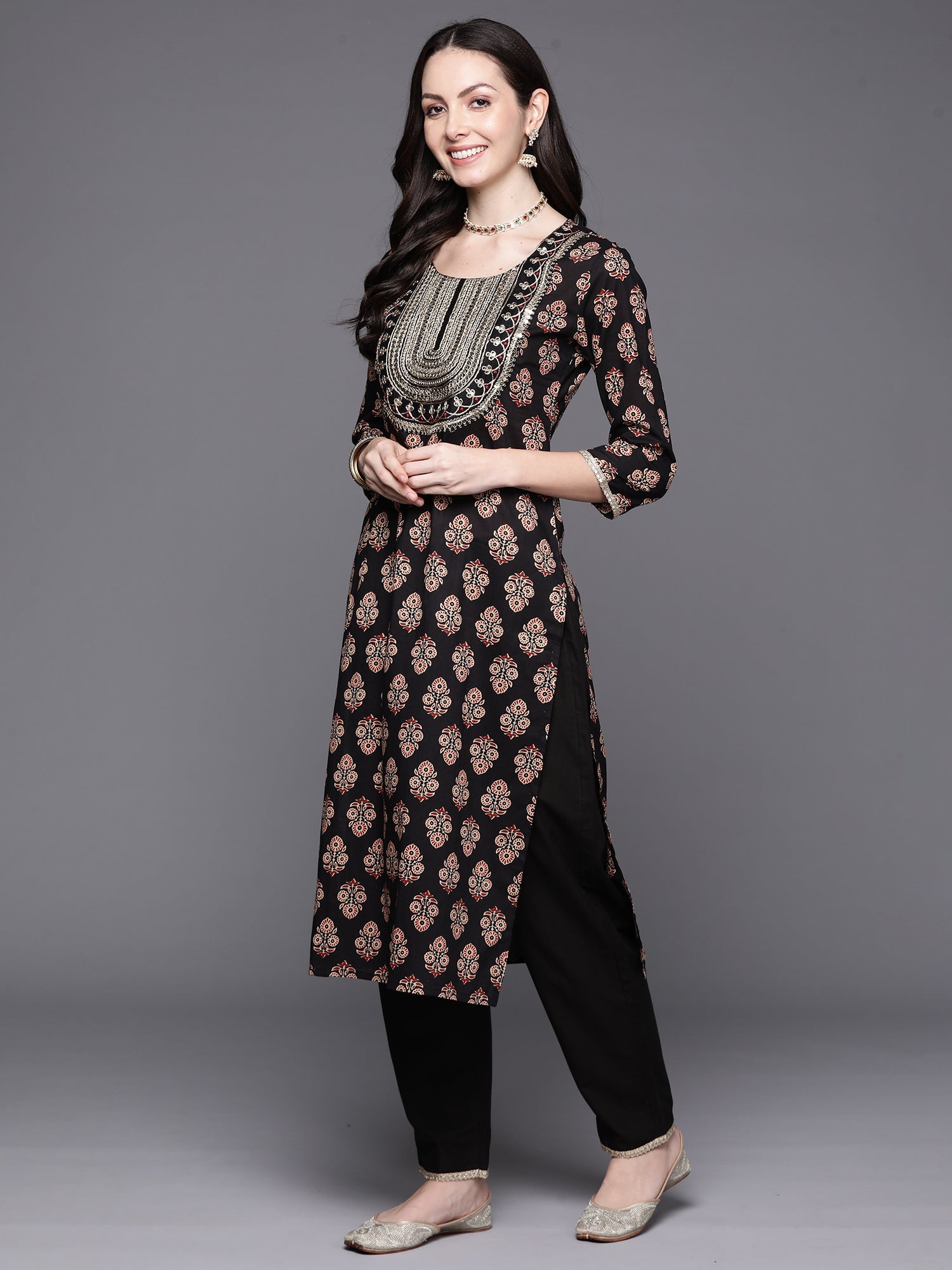 Women's Black Pure Cotton Kurta Set - Taantav