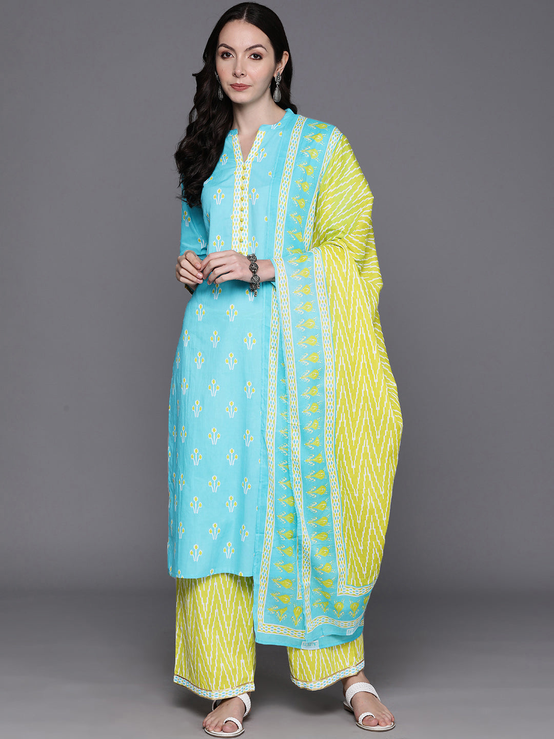 Women's Turquoise Blue Pure Cotton Kurta Set - Taantav