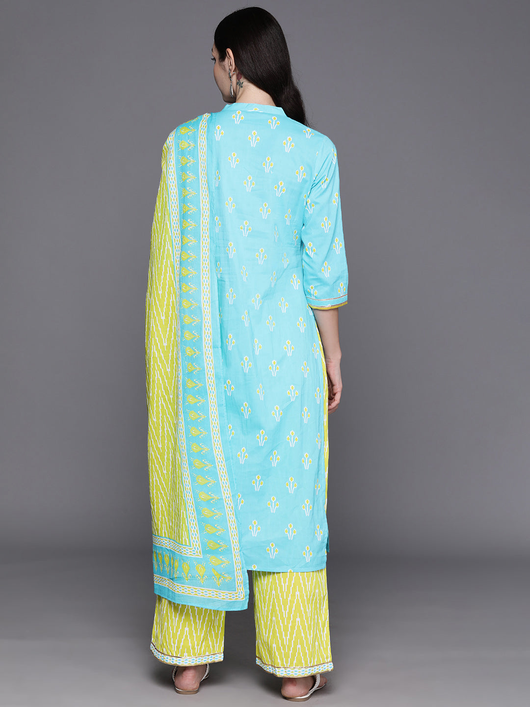 Women's Turquoise Blue Pure Cotton Kurta Set - Taantav