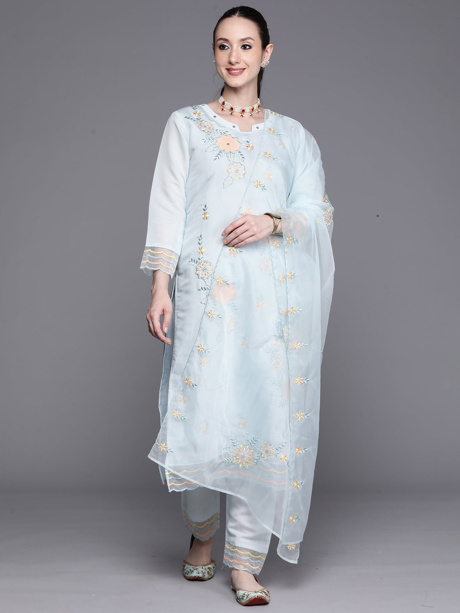 Women's Blue Chanderi Silk Kurta Set - Taantav