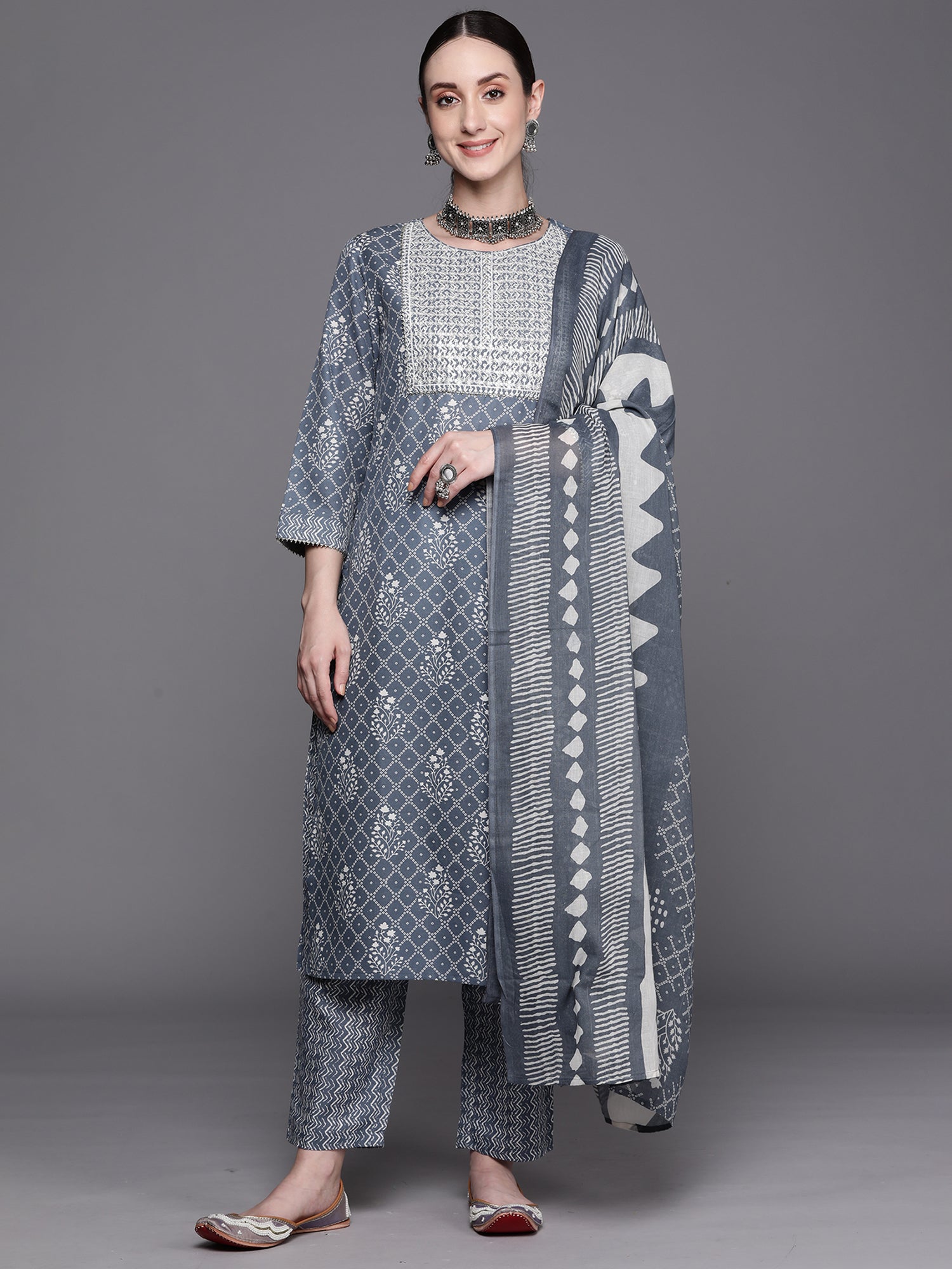 Women's Blue Pure Cotton Kurta Set - Taantav