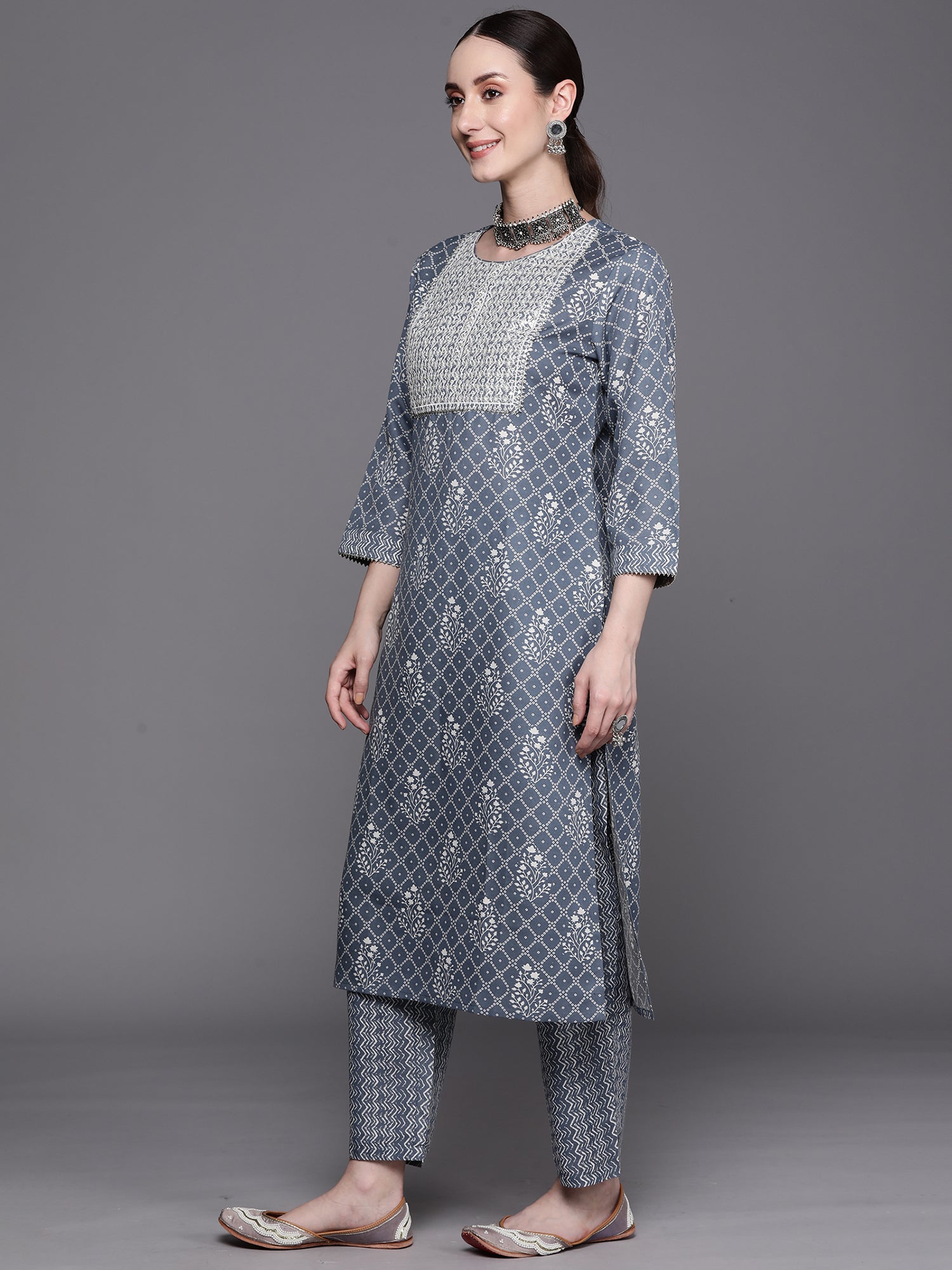 Women's Blue Pure Cotton Kurta Set - Taantav