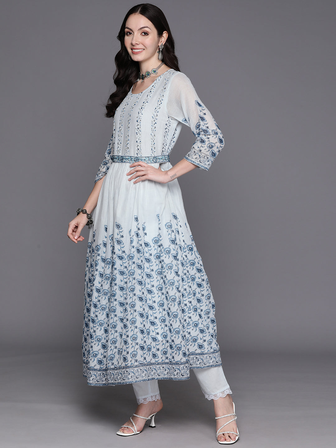 Women's Blue Pure Cotton Kurta Set - Taantav