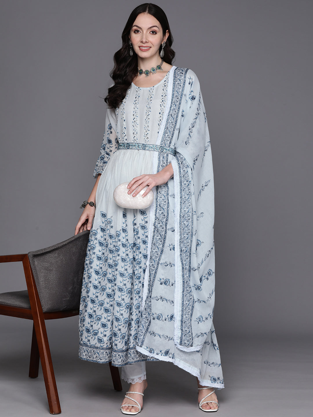 Women's Blue Pure Cotton Kurta Set - Taantav