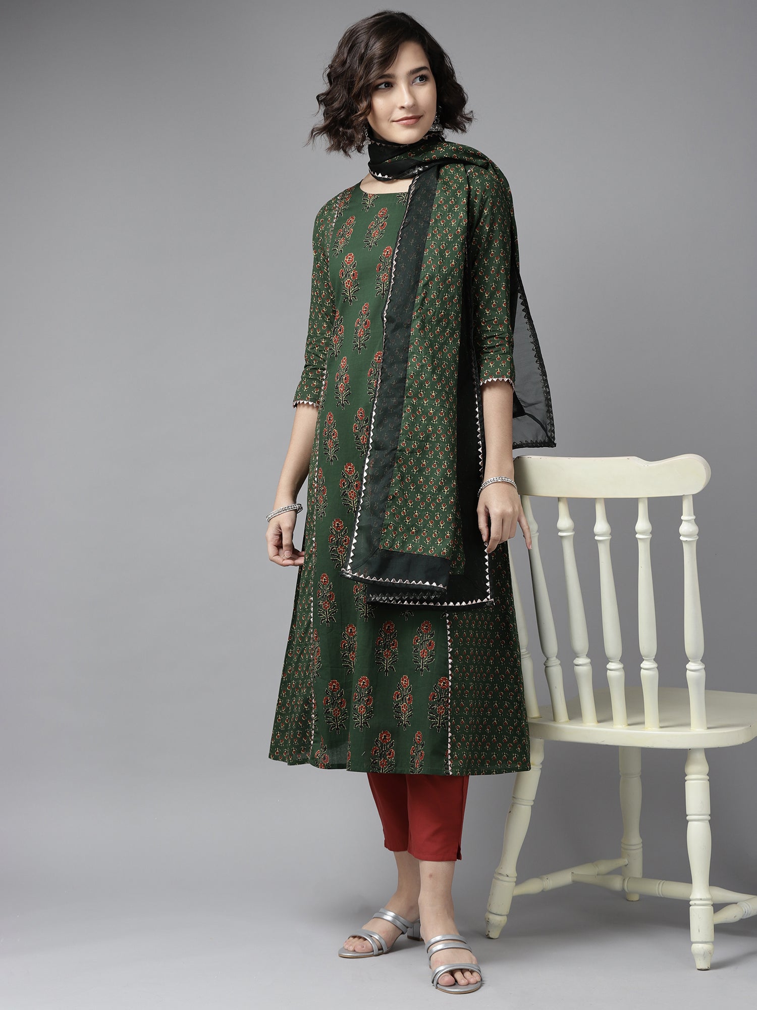 Women's Green Pure Cotton Kurta Set - Taantav