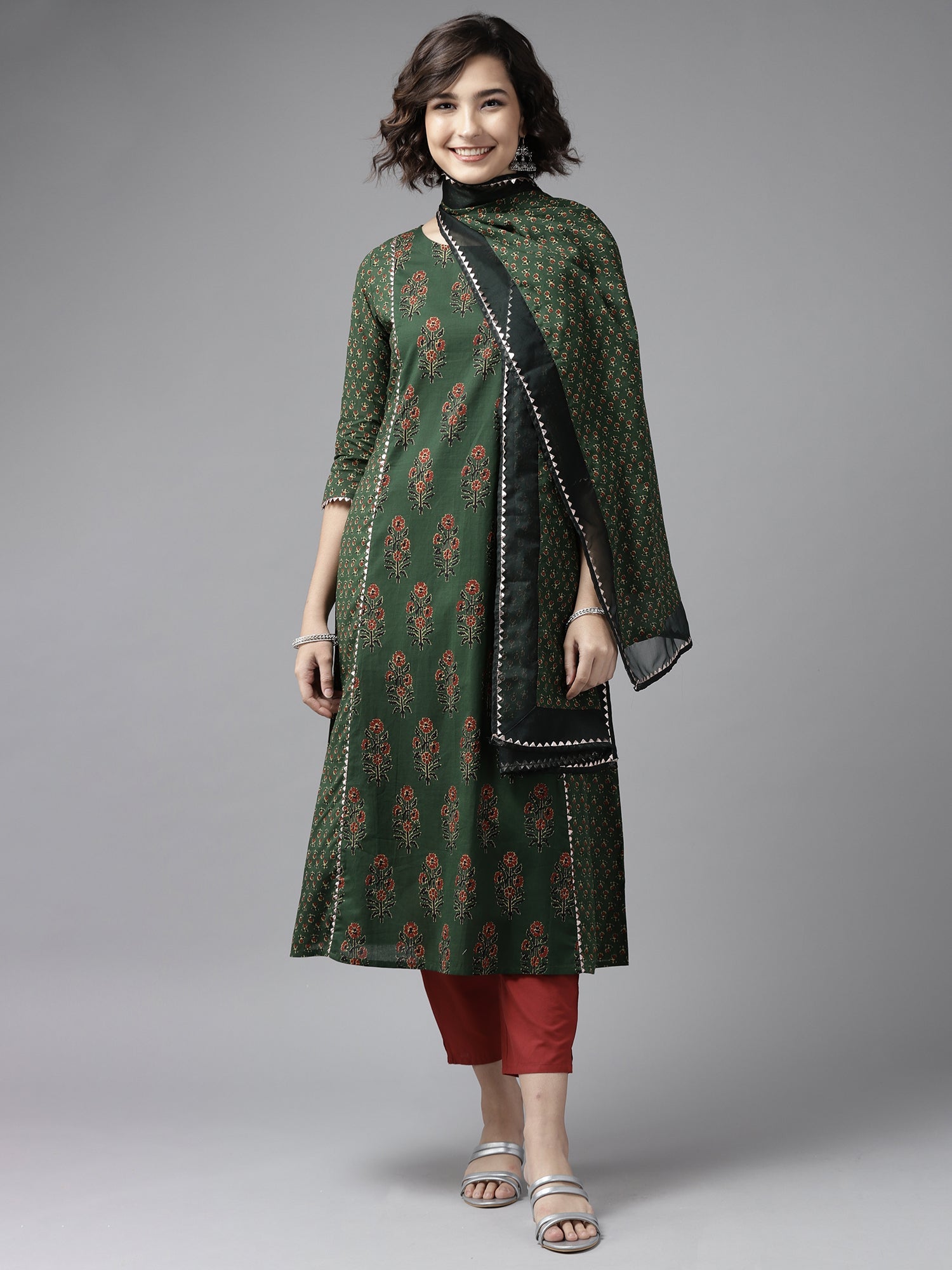 Women's Green Pure Cotton Kurta Set - Taantav