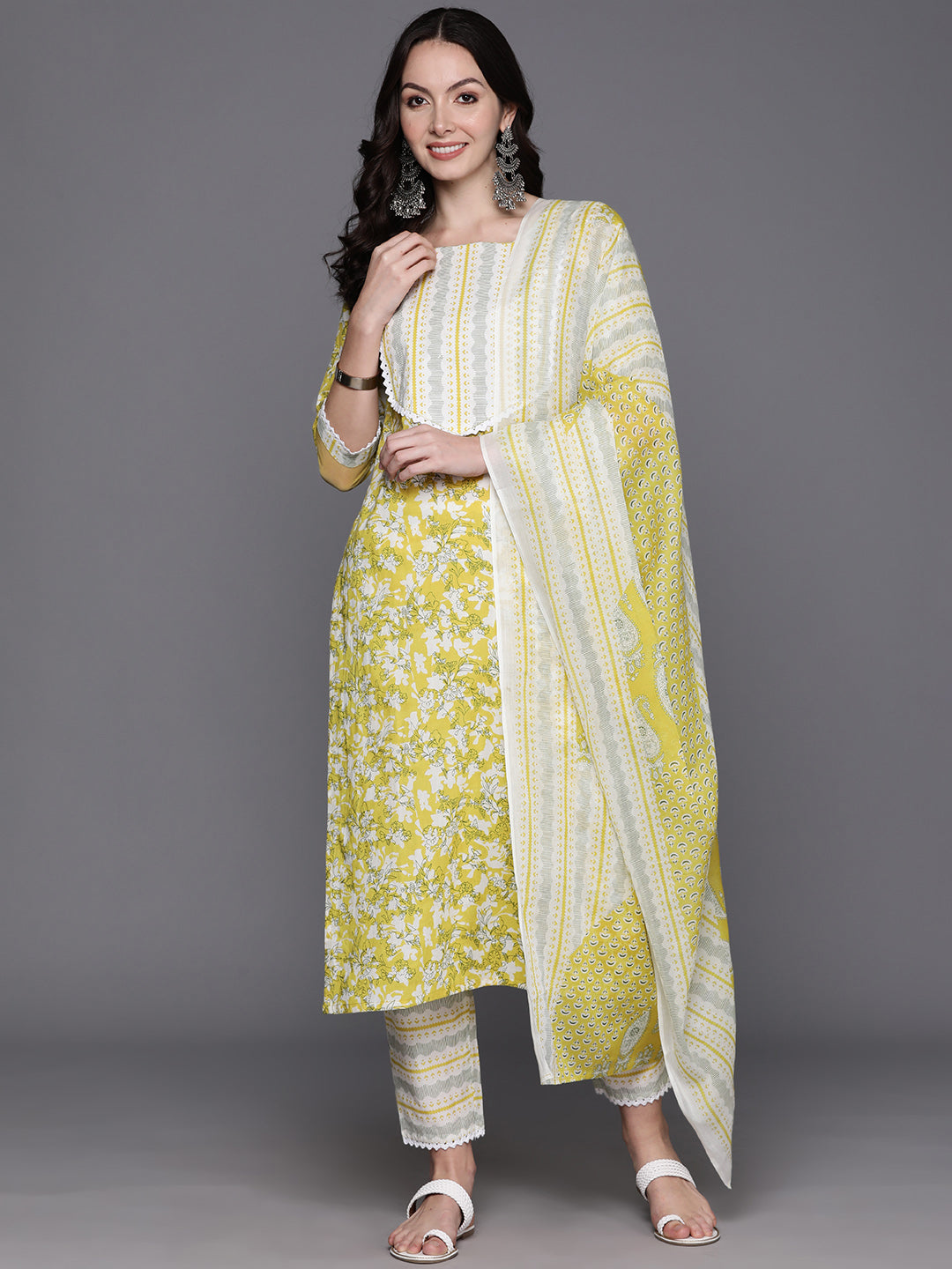 Women's Lime Green Pure Cotton Kurta Set - Taantav