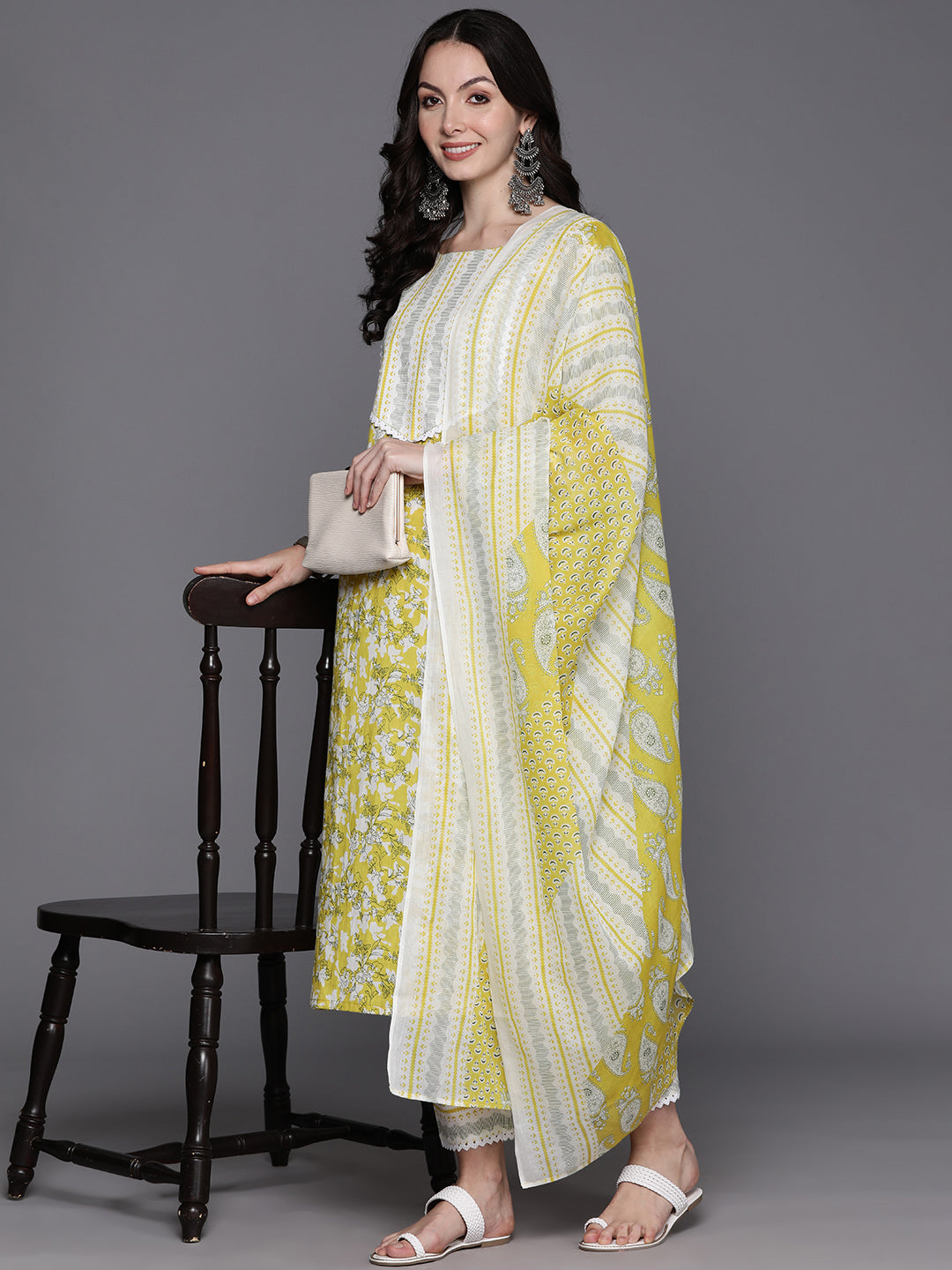 Women's Lime Green Pure Cotton Kurta Set - Taantav