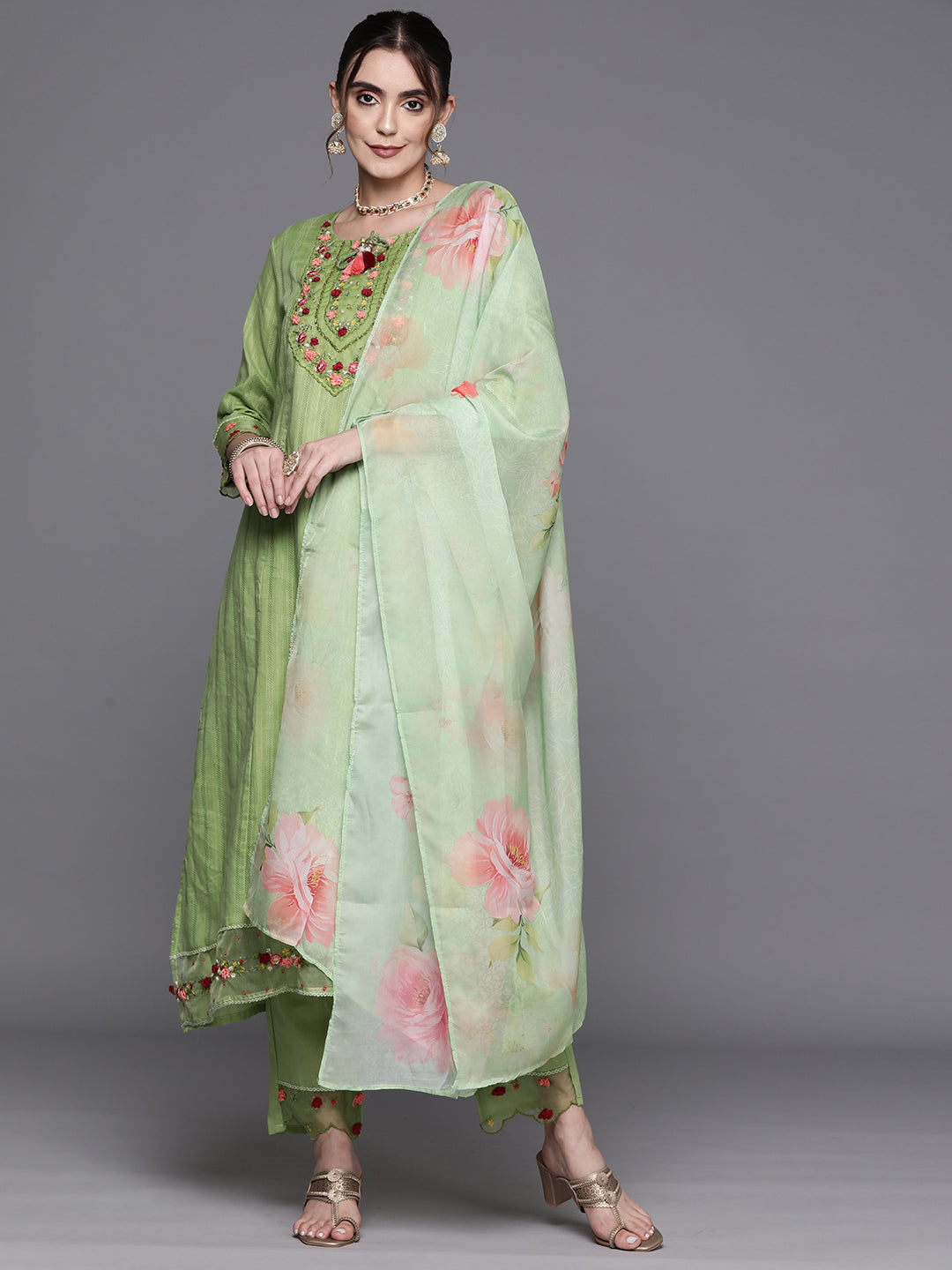 Women's Green Pure Cotton Kurta Set - Taantav