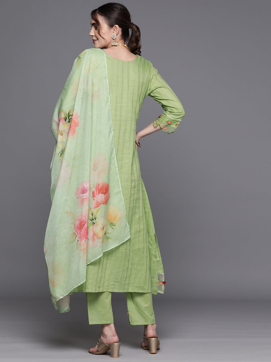 Women's Green Pure Cotton Kurta Set - Taantav