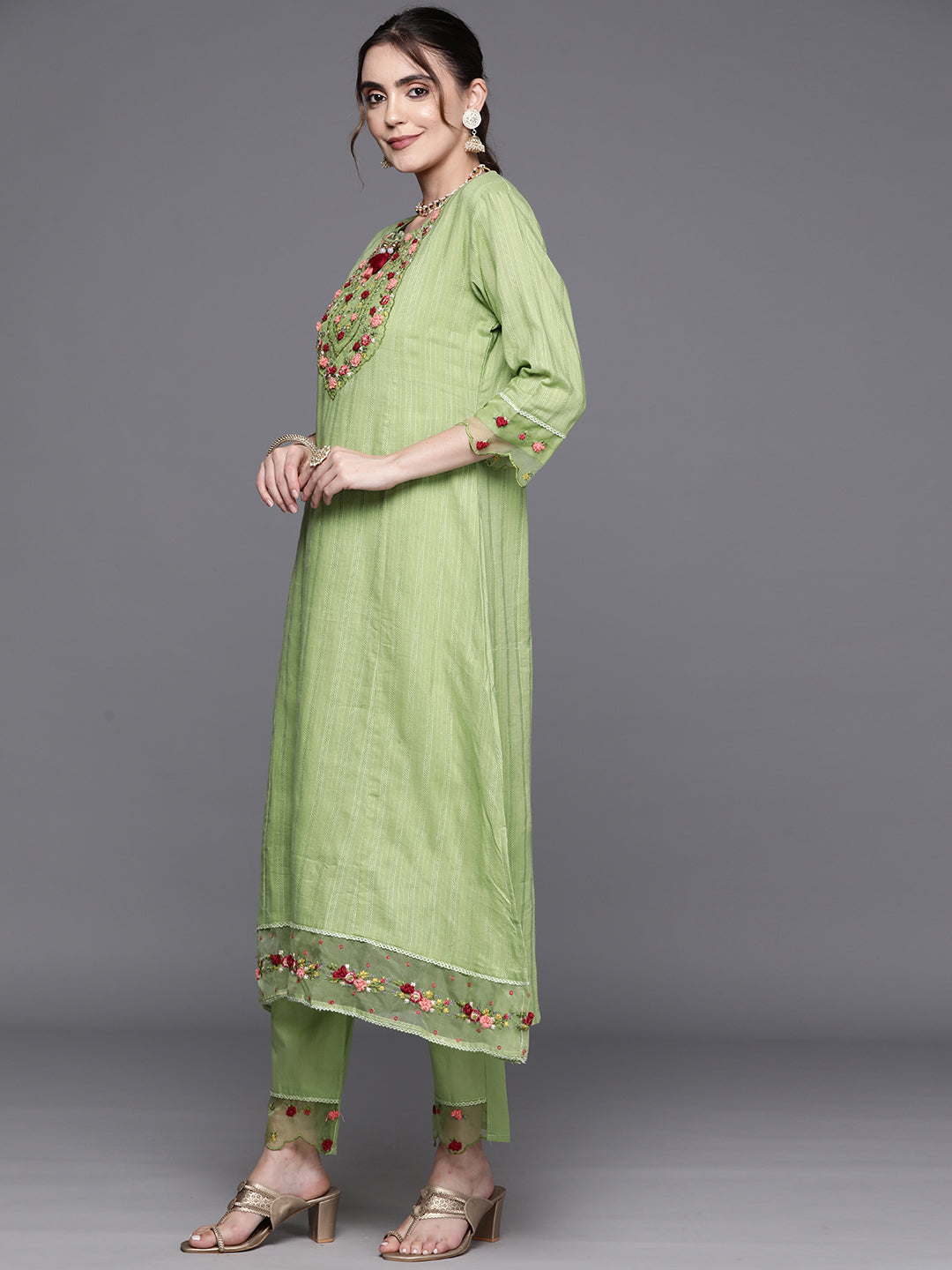 Women's Green Pure Cotton Kurta Set - Taantav