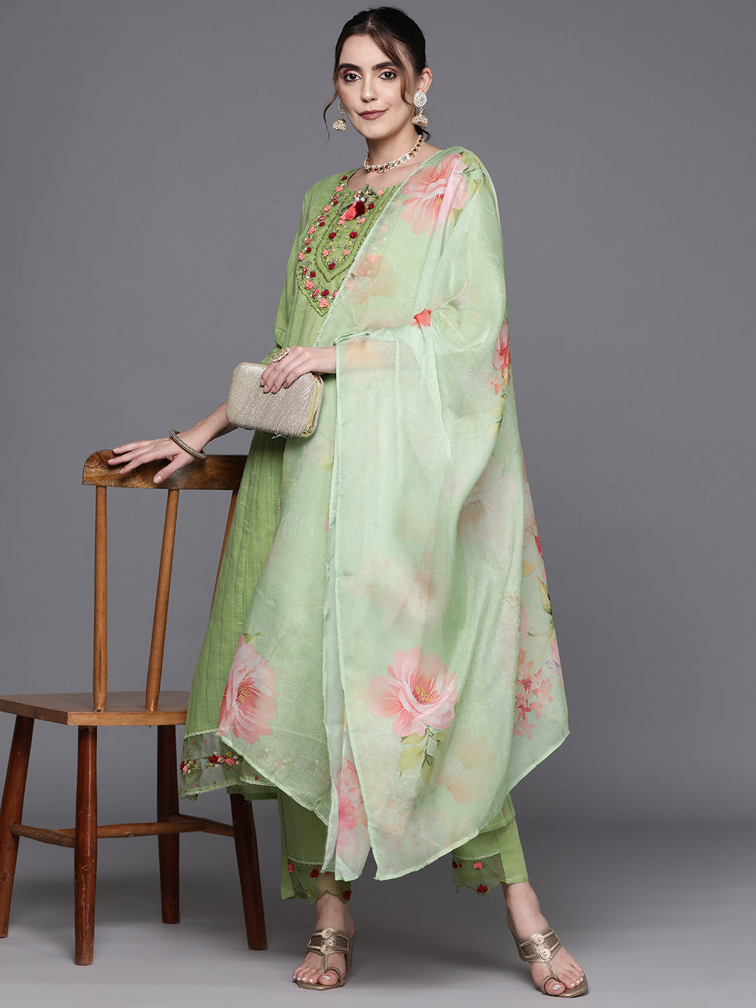 Women's Green Pure Cotton Kurta Set - Taantav