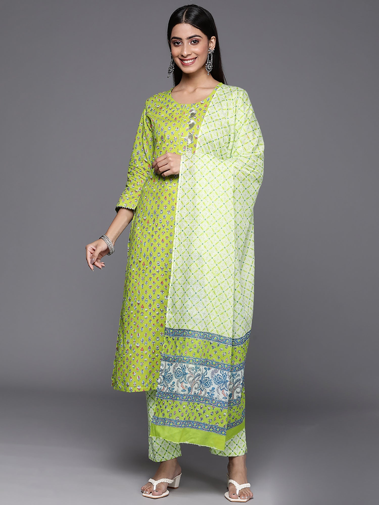 Women's Green Pure Cotton Kurta Set - Taantav