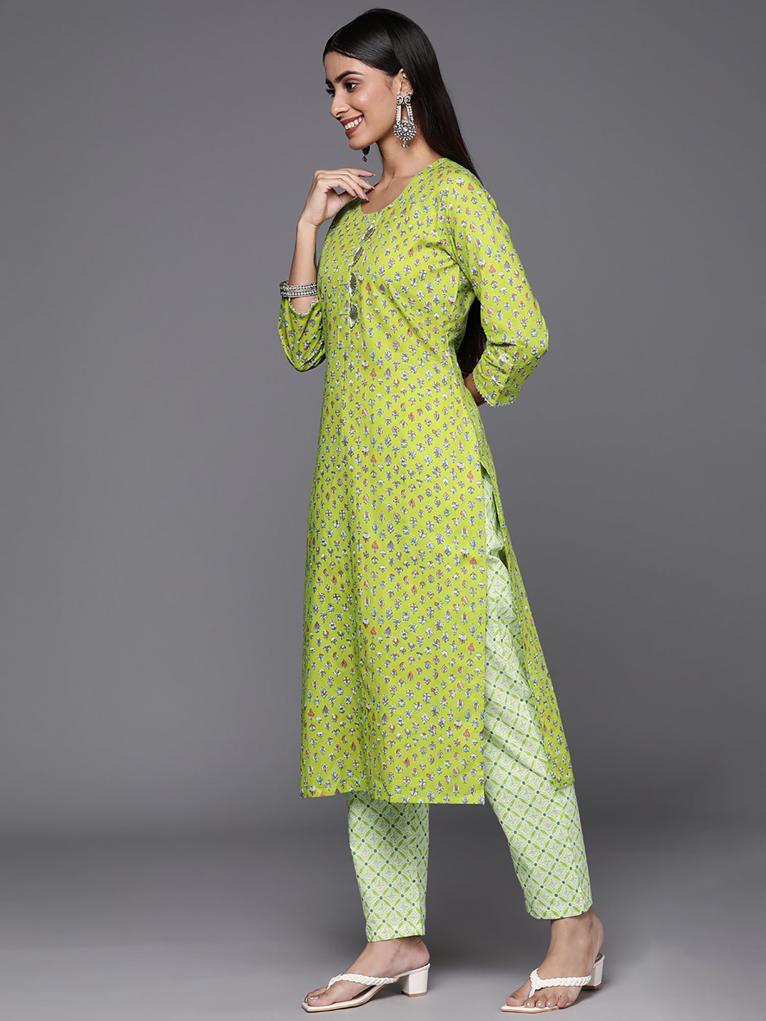 Women's Green Pure Cotton Kurta Set - Taantav