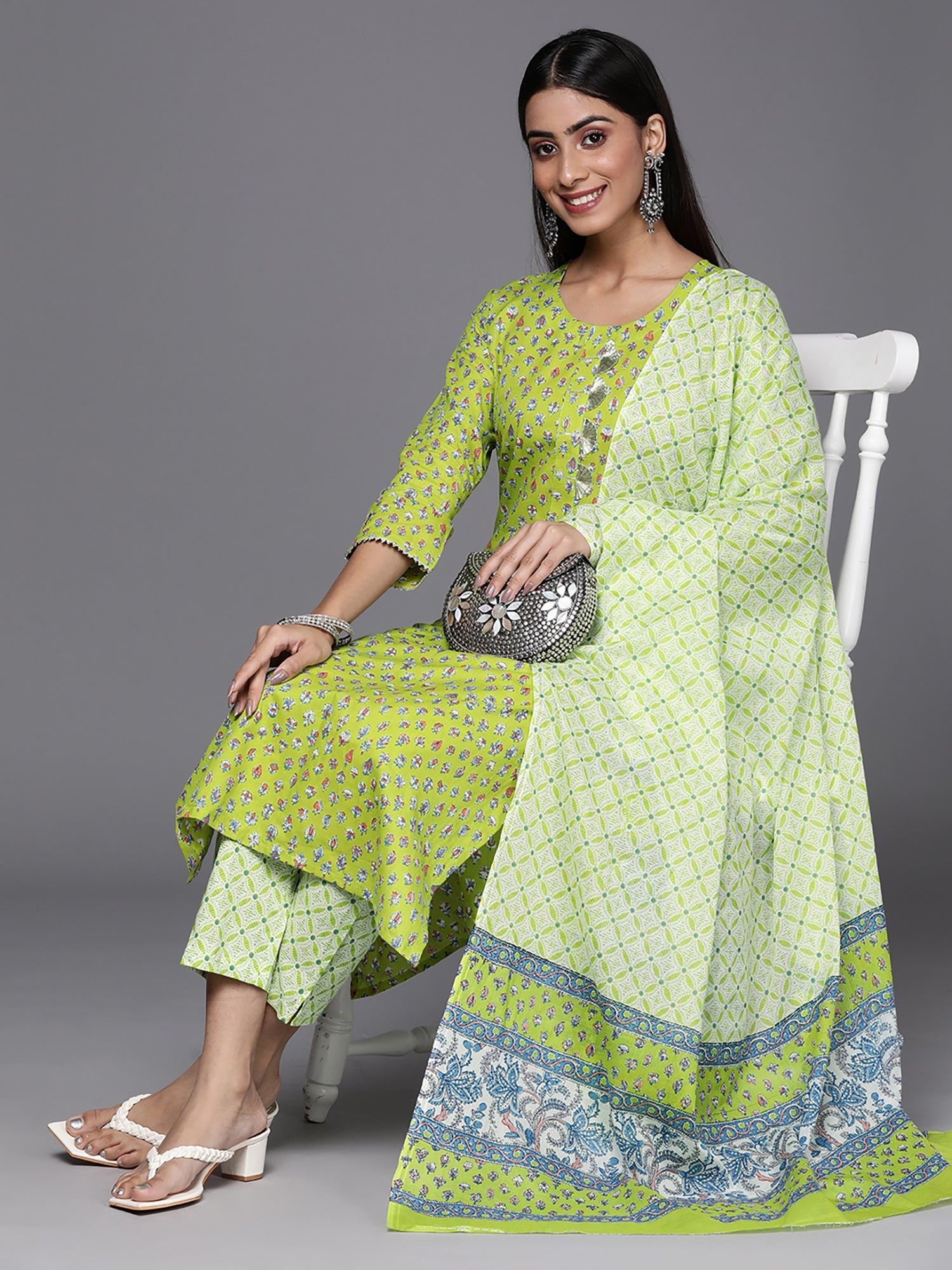 Women's Green Pure Cotton Kurta Set - Taantav