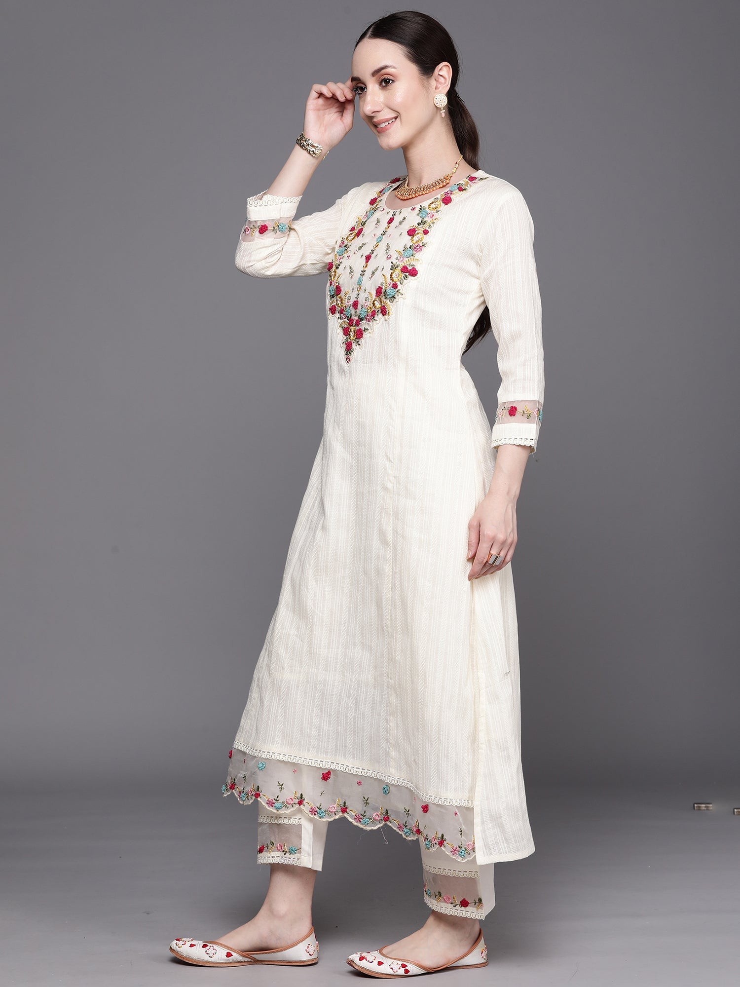 Women's White Pure Cotton Kurta Set - Taantav