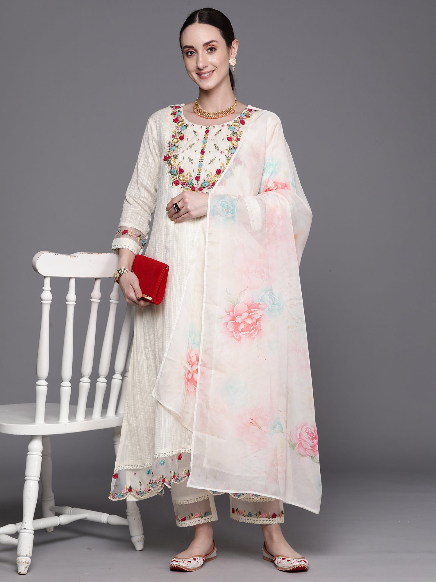 Women's White Pure Cotton Kurta Set - Taantav