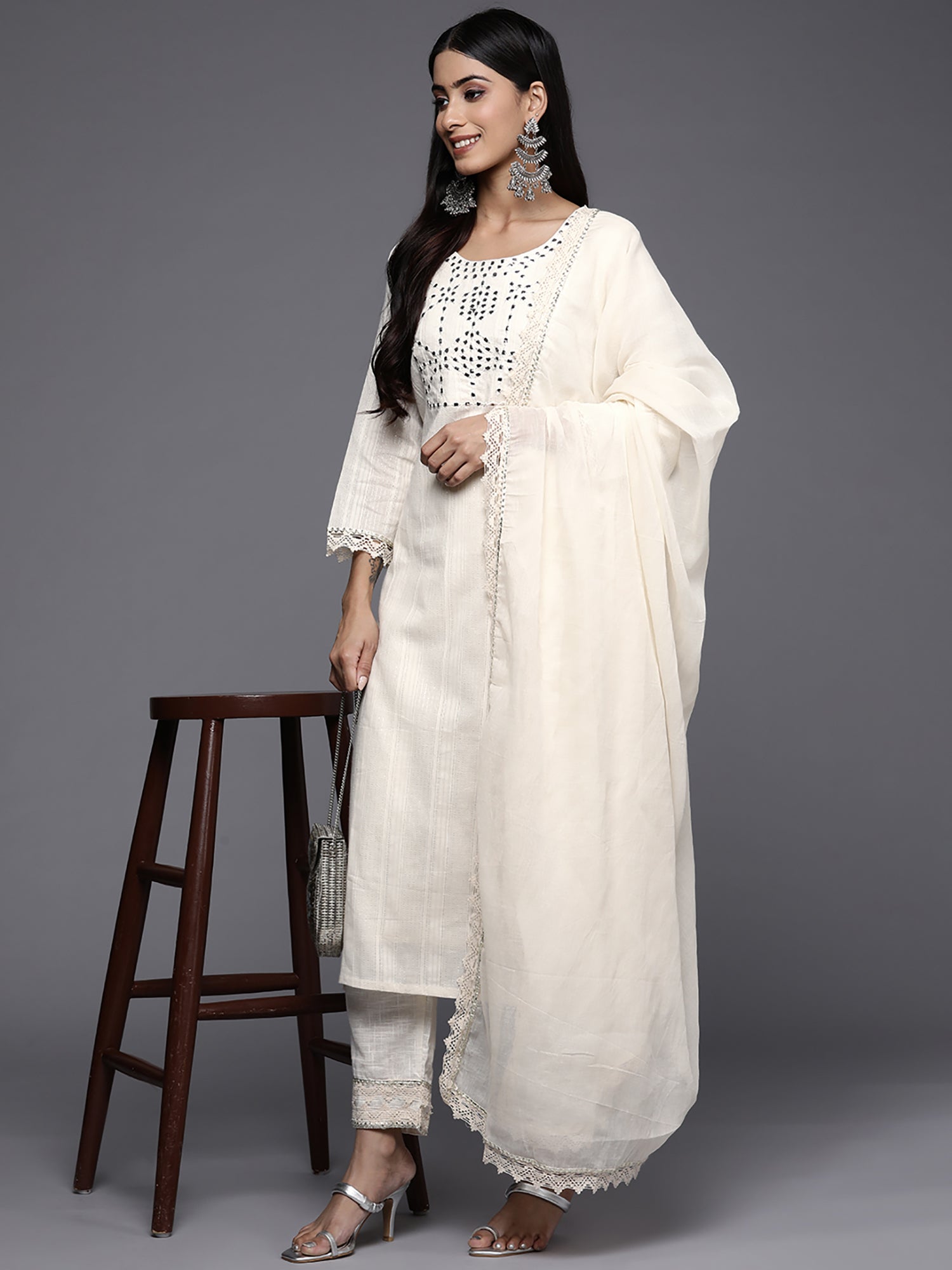 Women's Off White Pure Cotton Kurta Set - Taantav