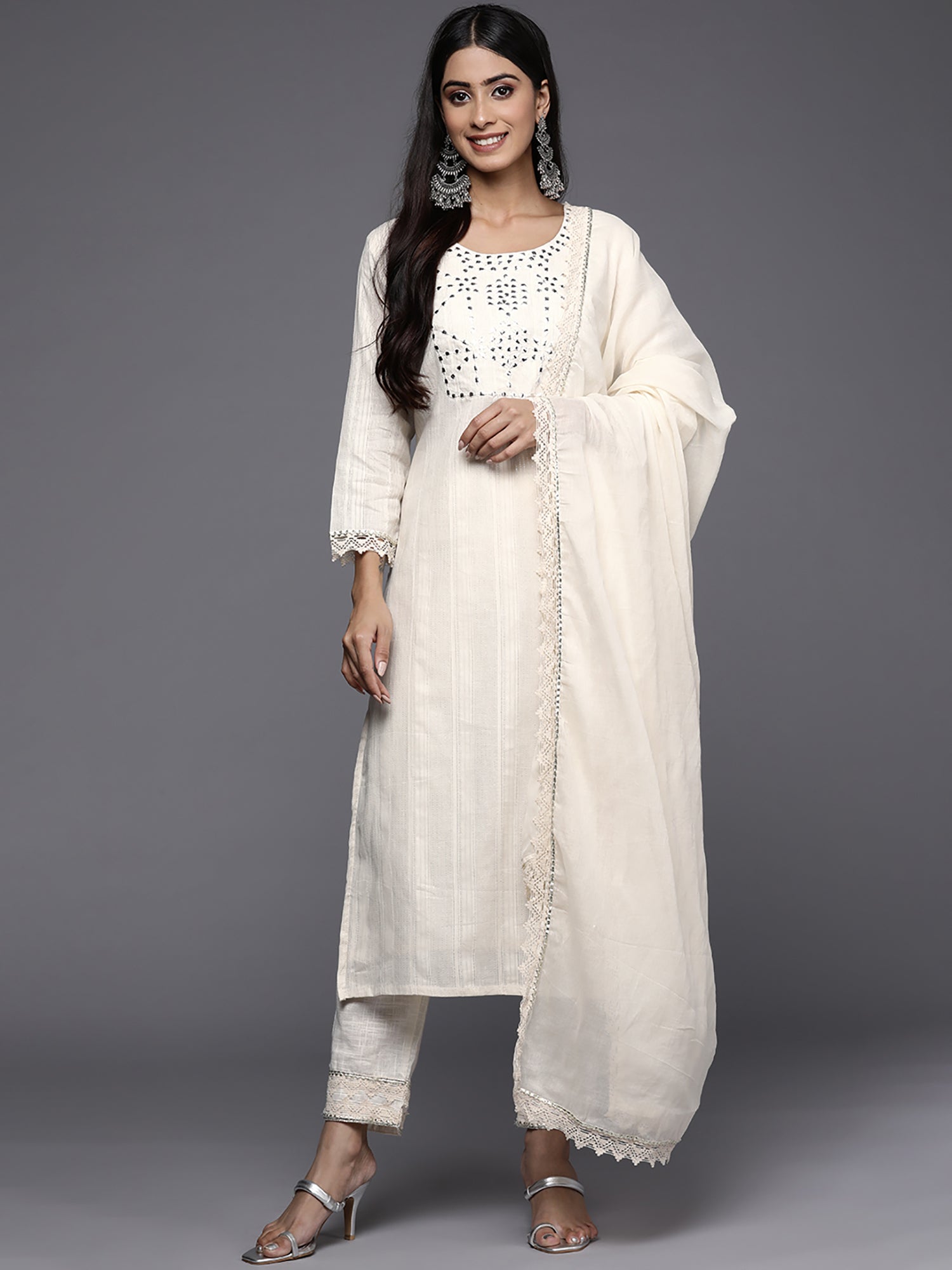 Women's Off White Pure Cotton Kurta Set - Taantav