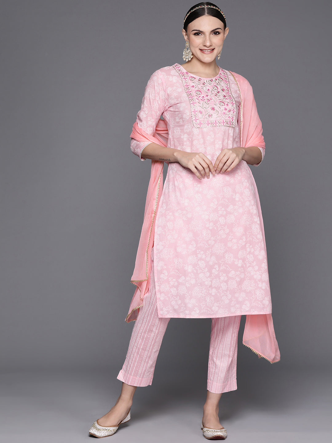 Women's Pink Pure Cotton Kurta Set - Taantav