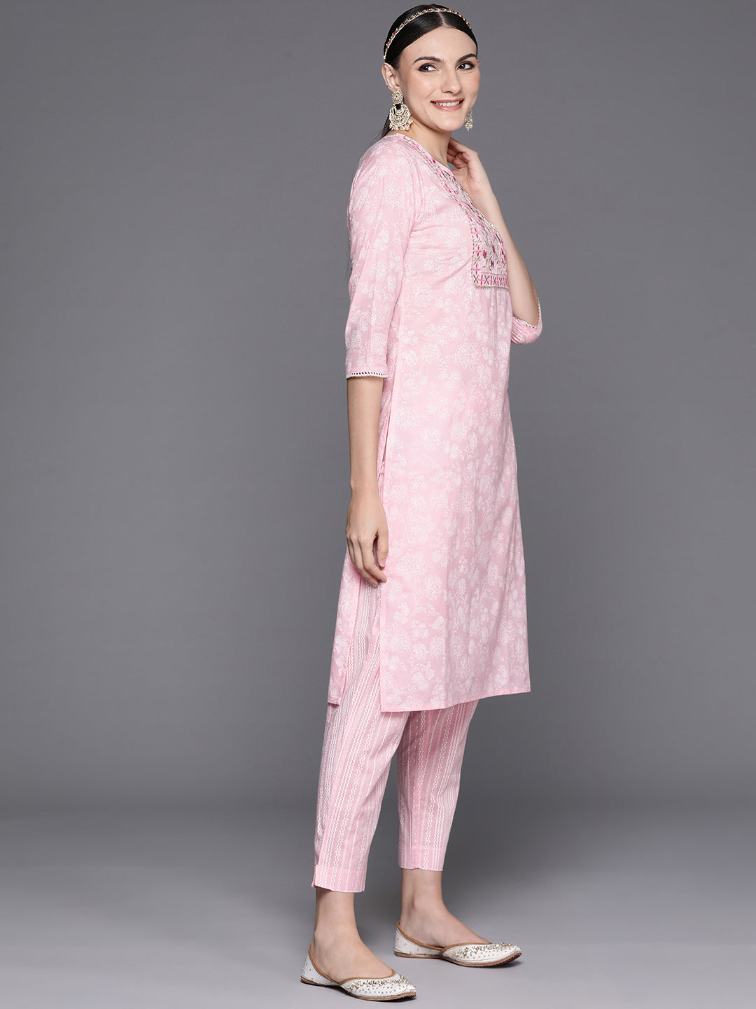 Women's Pink Pure Cotton Kurta Set - Taantav