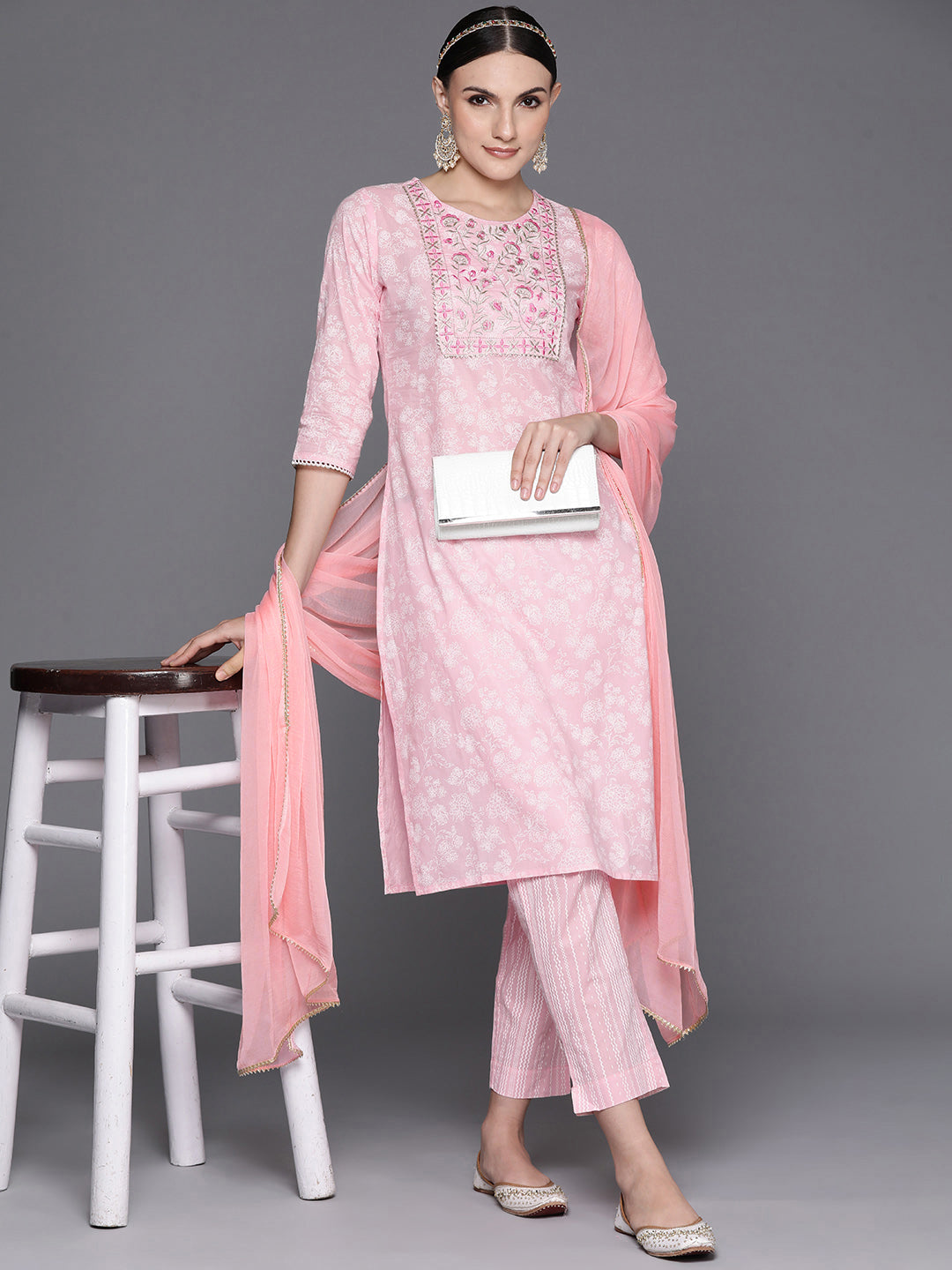 Women's Pink Pure Cotton Kurta Set - Taantav