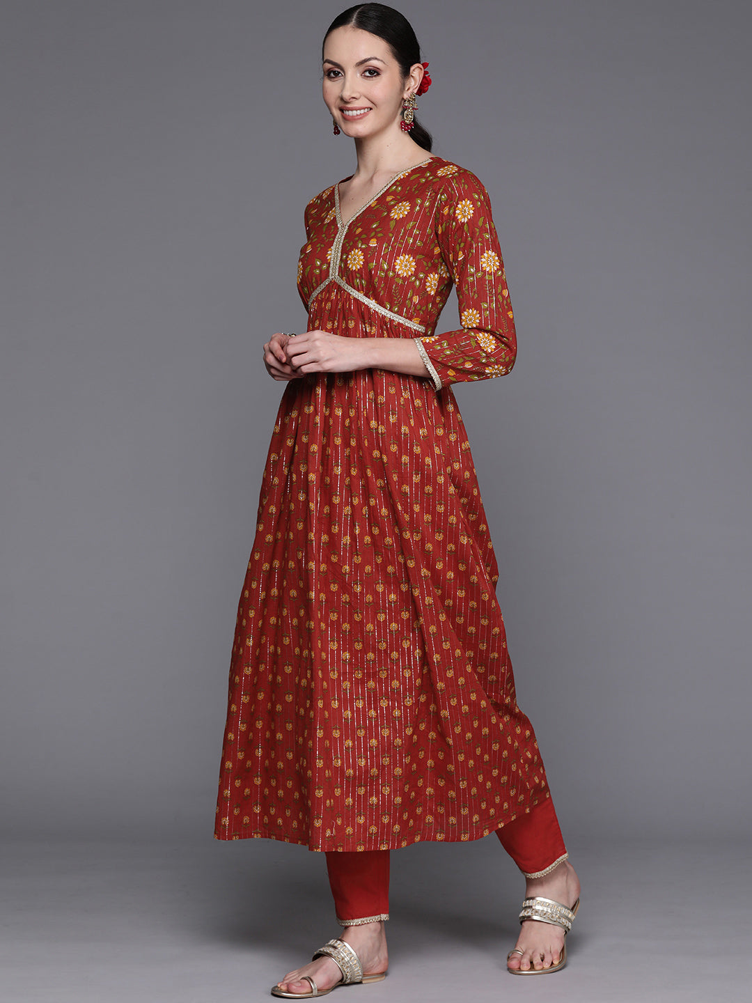 Women's Red Pure Cotton Kurta Set - Taantav