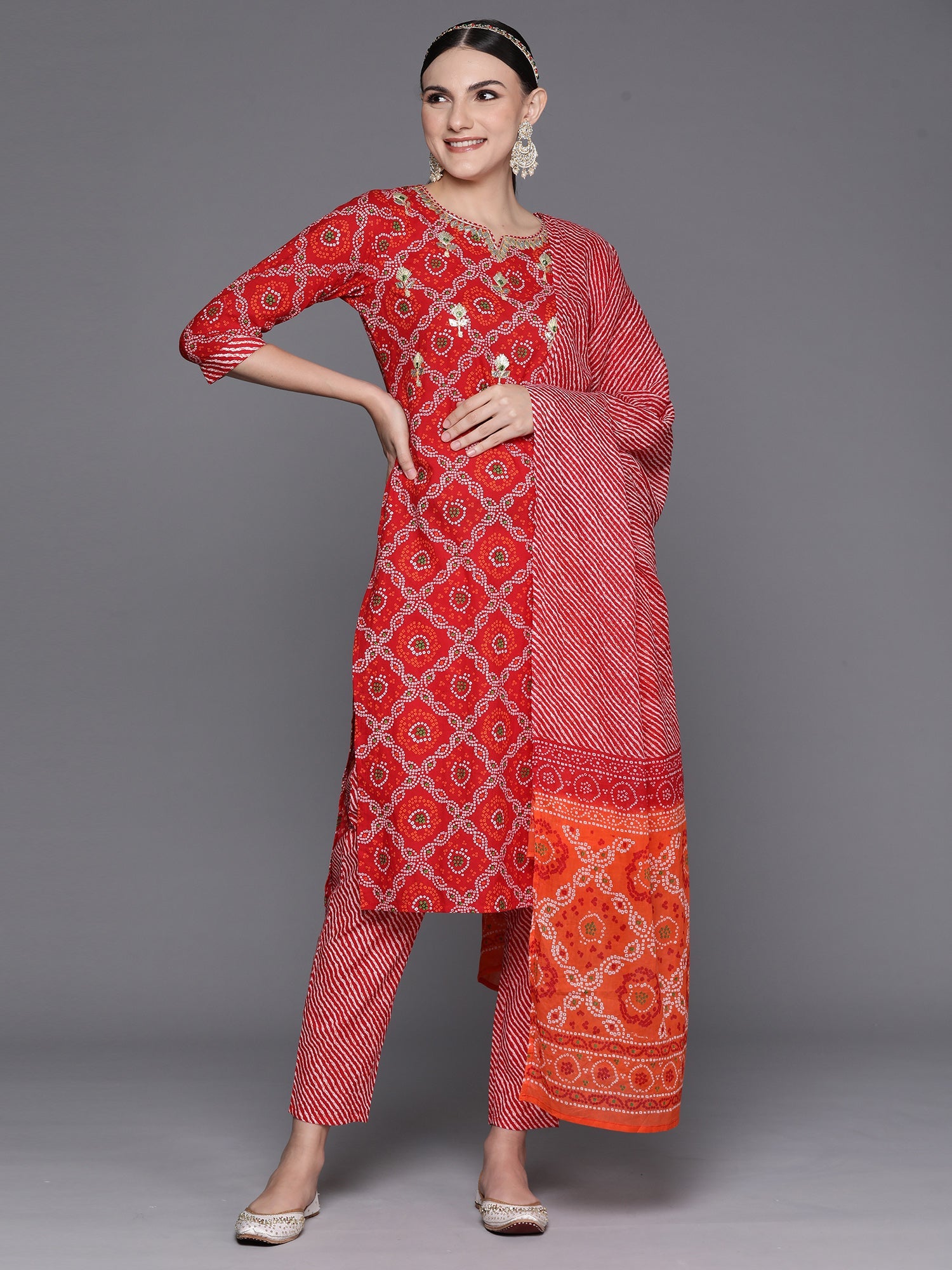 Women's Red Pure Cotton Kurta Set - Taantav