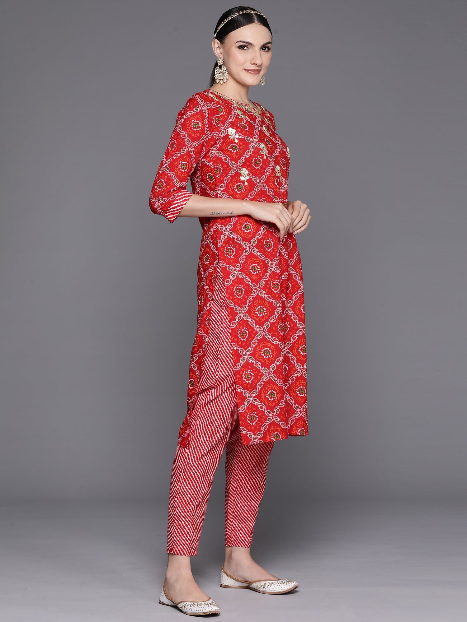 Women's Red Pure Cotton Kurta Set - Taantav