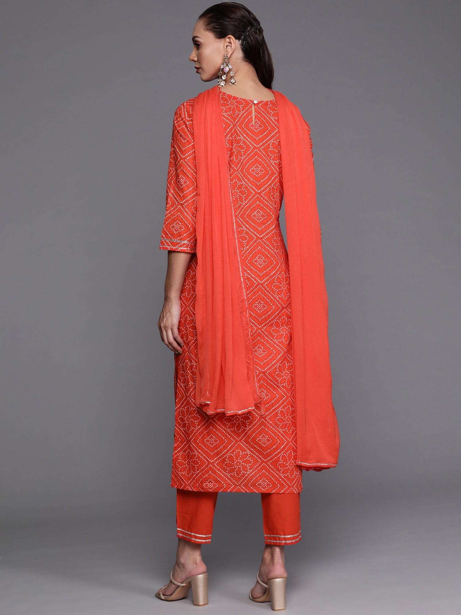 Women's Red Cotton Blend Kurta Set - Taantav