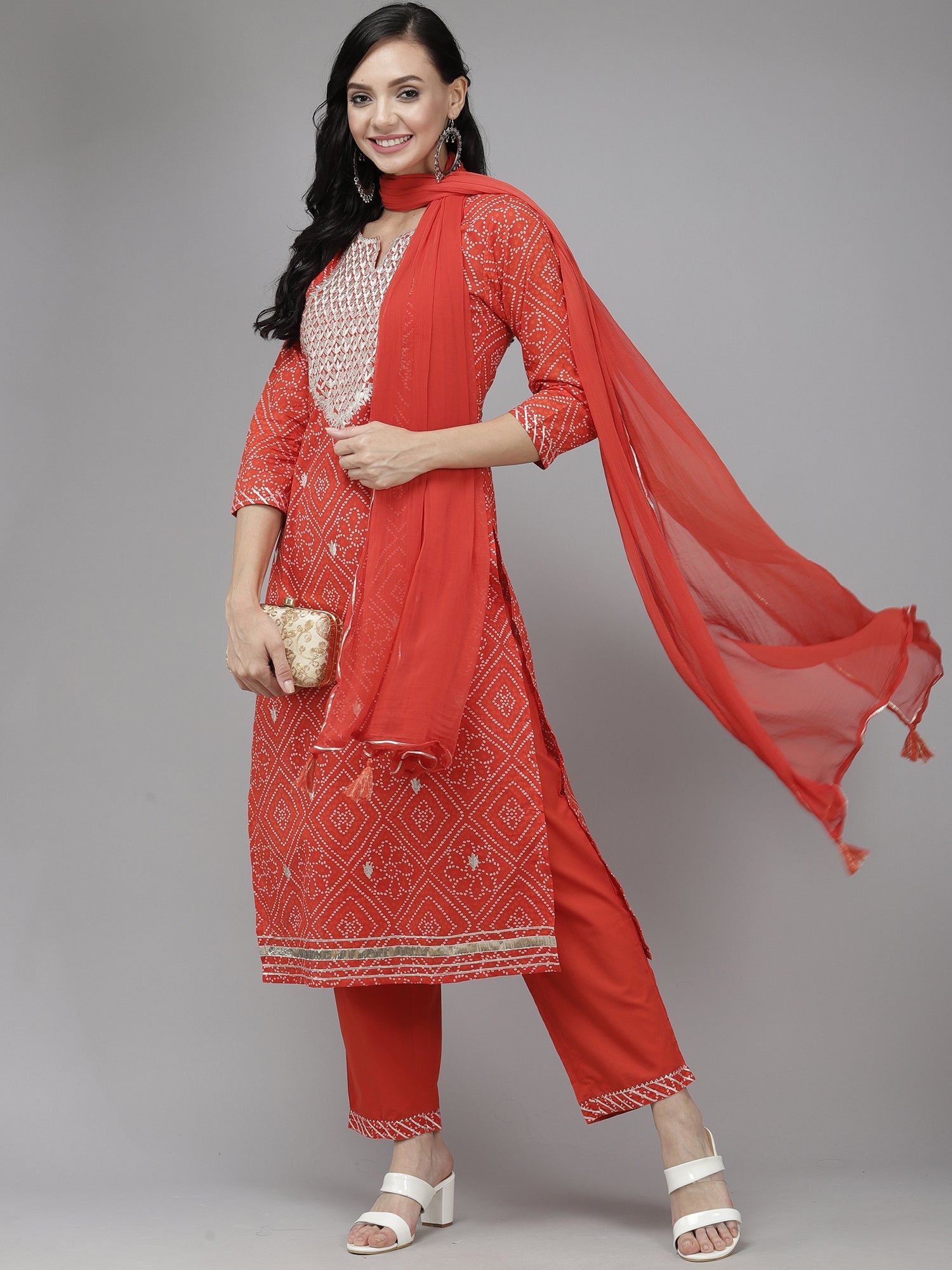 Women's Coral Cotton Blend Kurta Set - Taantav