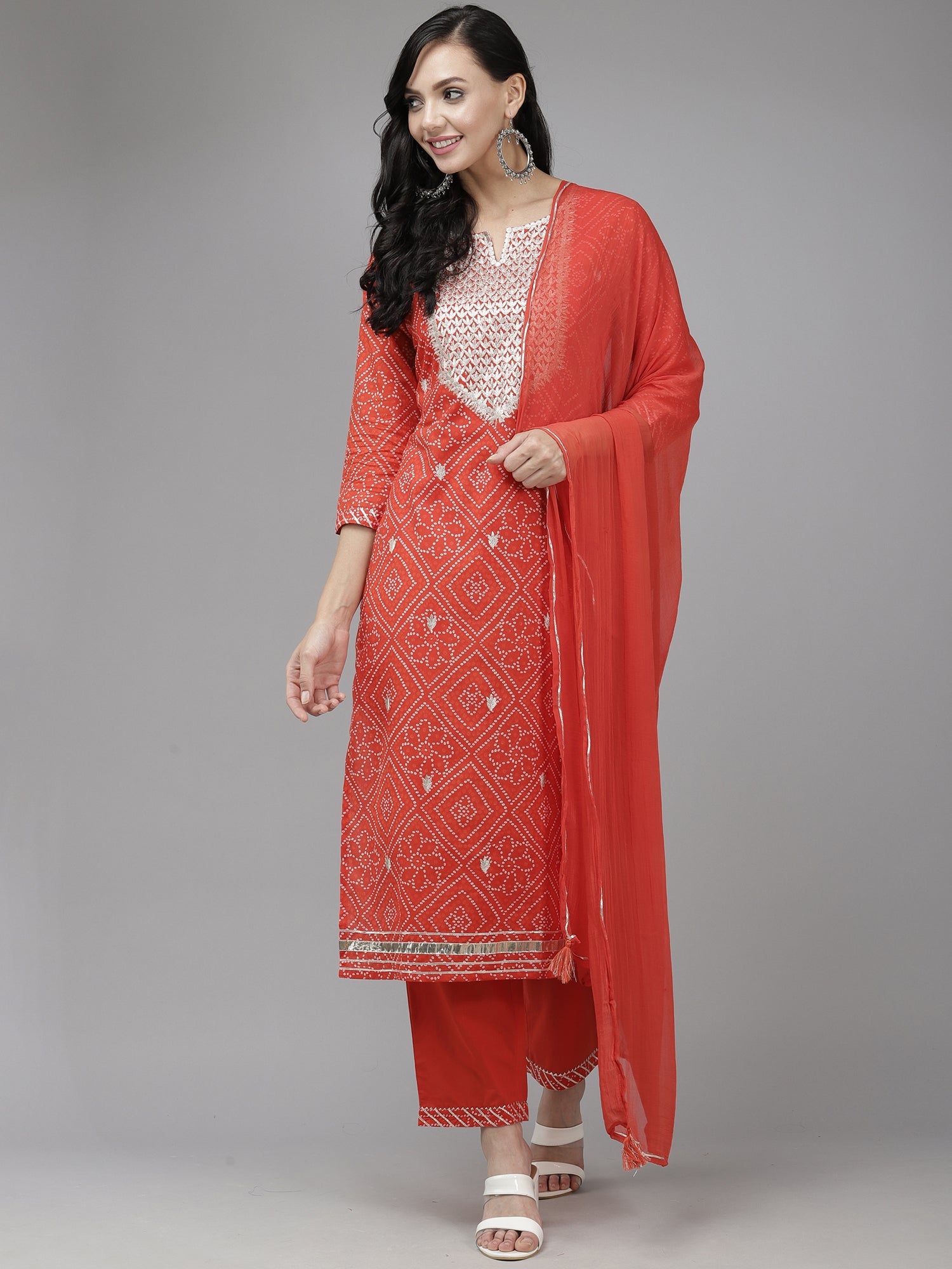 Women's Coral Cotton Blend Kurta Set - Taantav