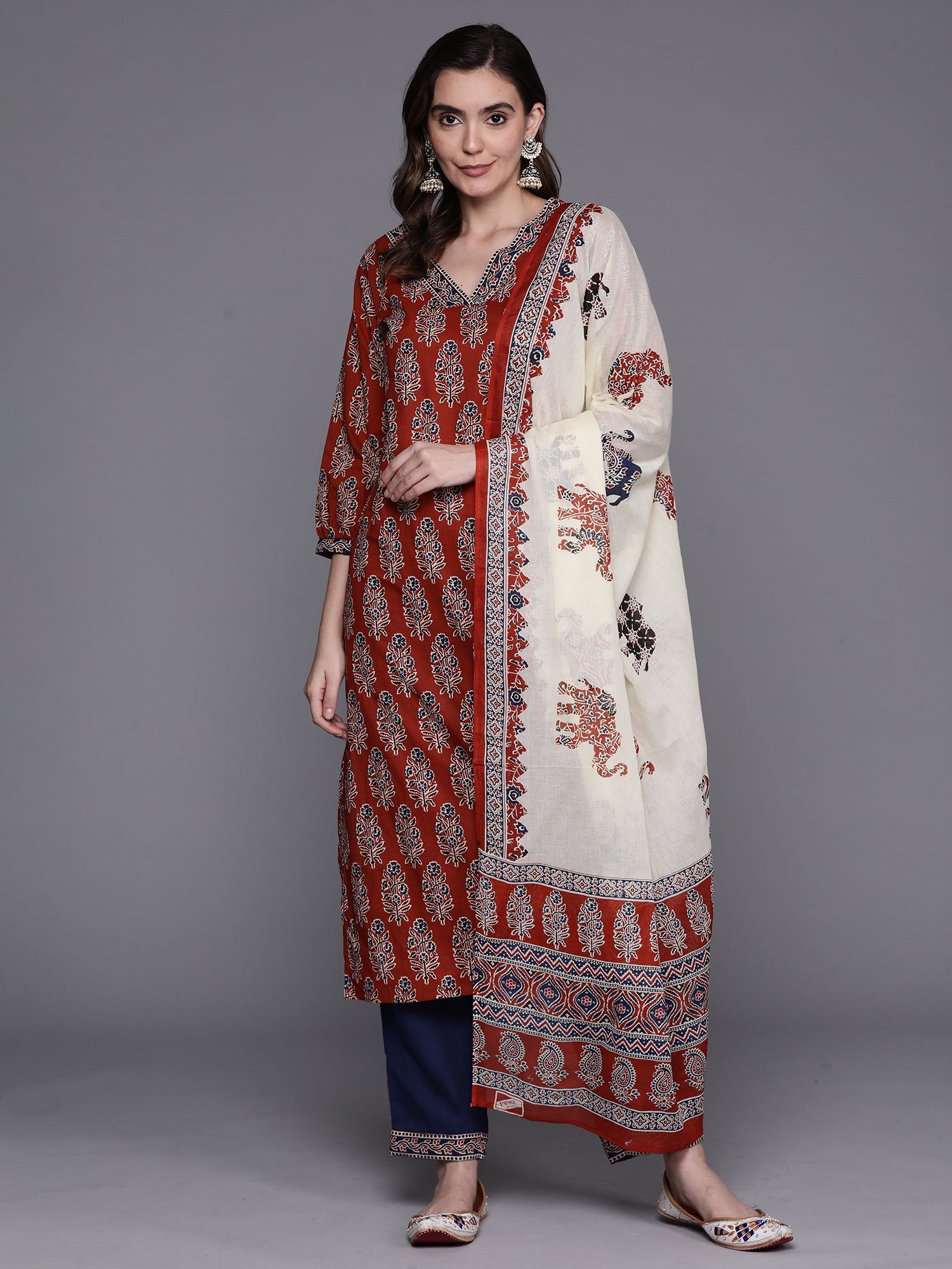 Women's Rust Pure Cotton Kurta Set - Taantav